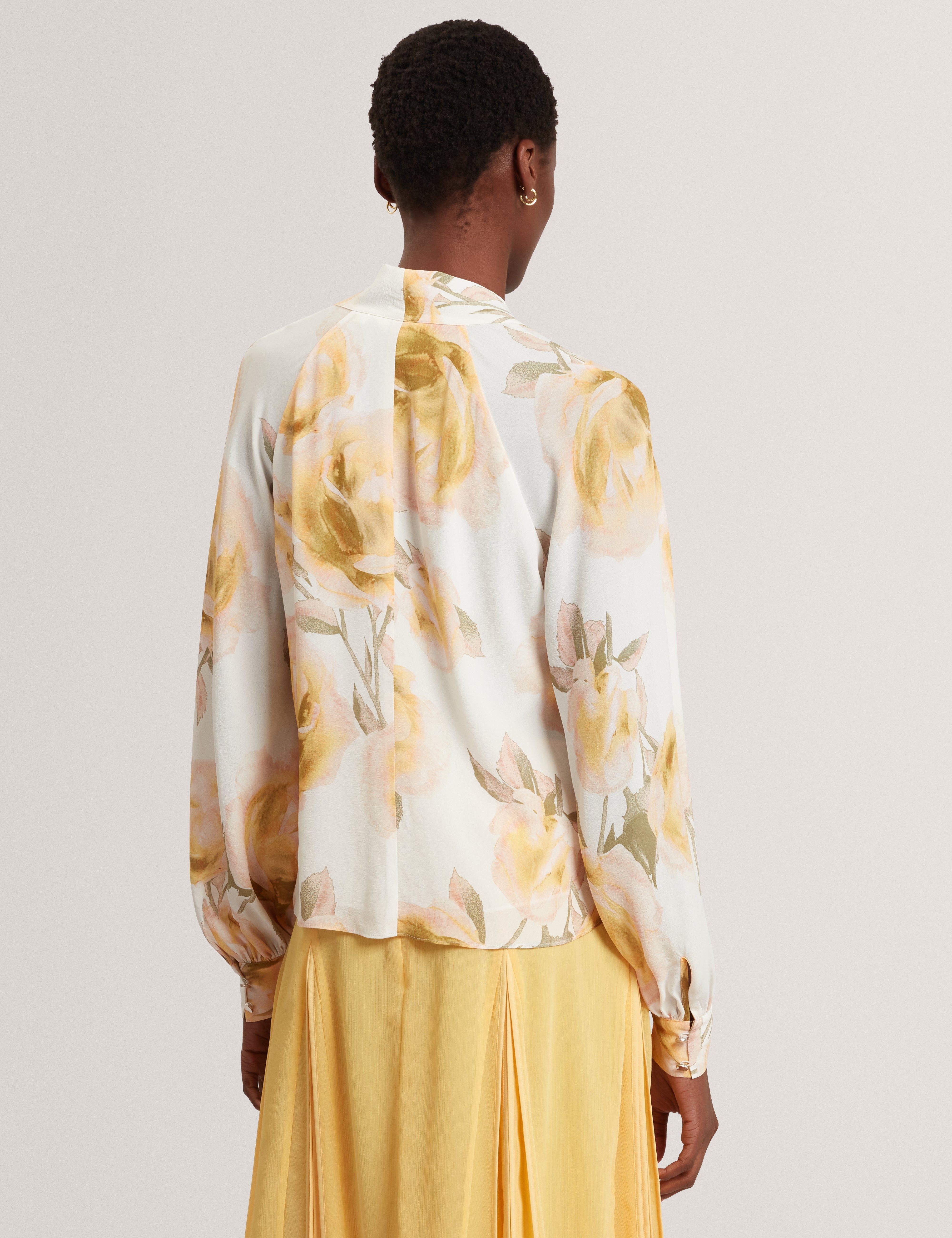 Randia Printed Tie Neck Long Sleeve Blouse Ivory