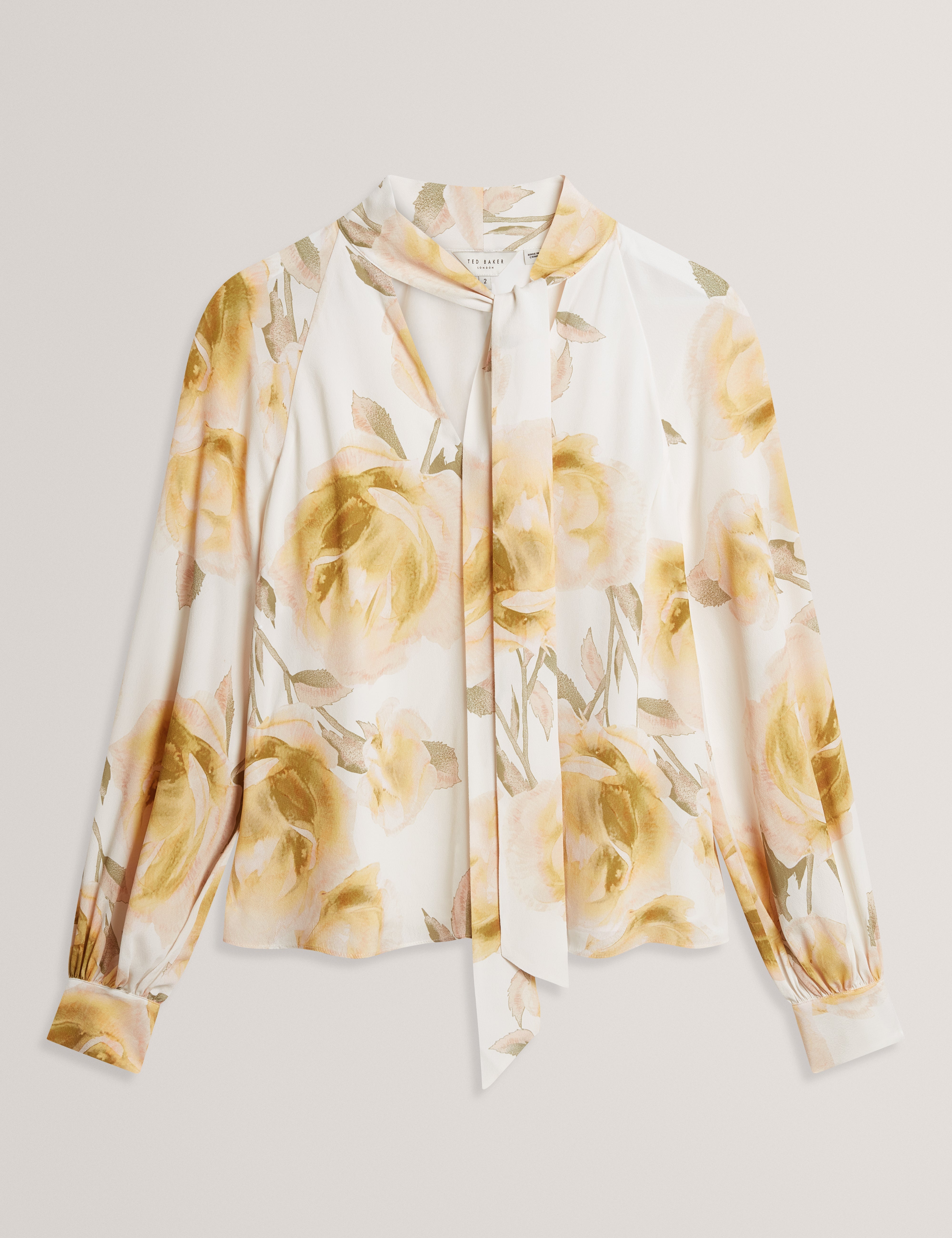 Randia Printed Tie Neck Long Sleeve Blouse Ivory
