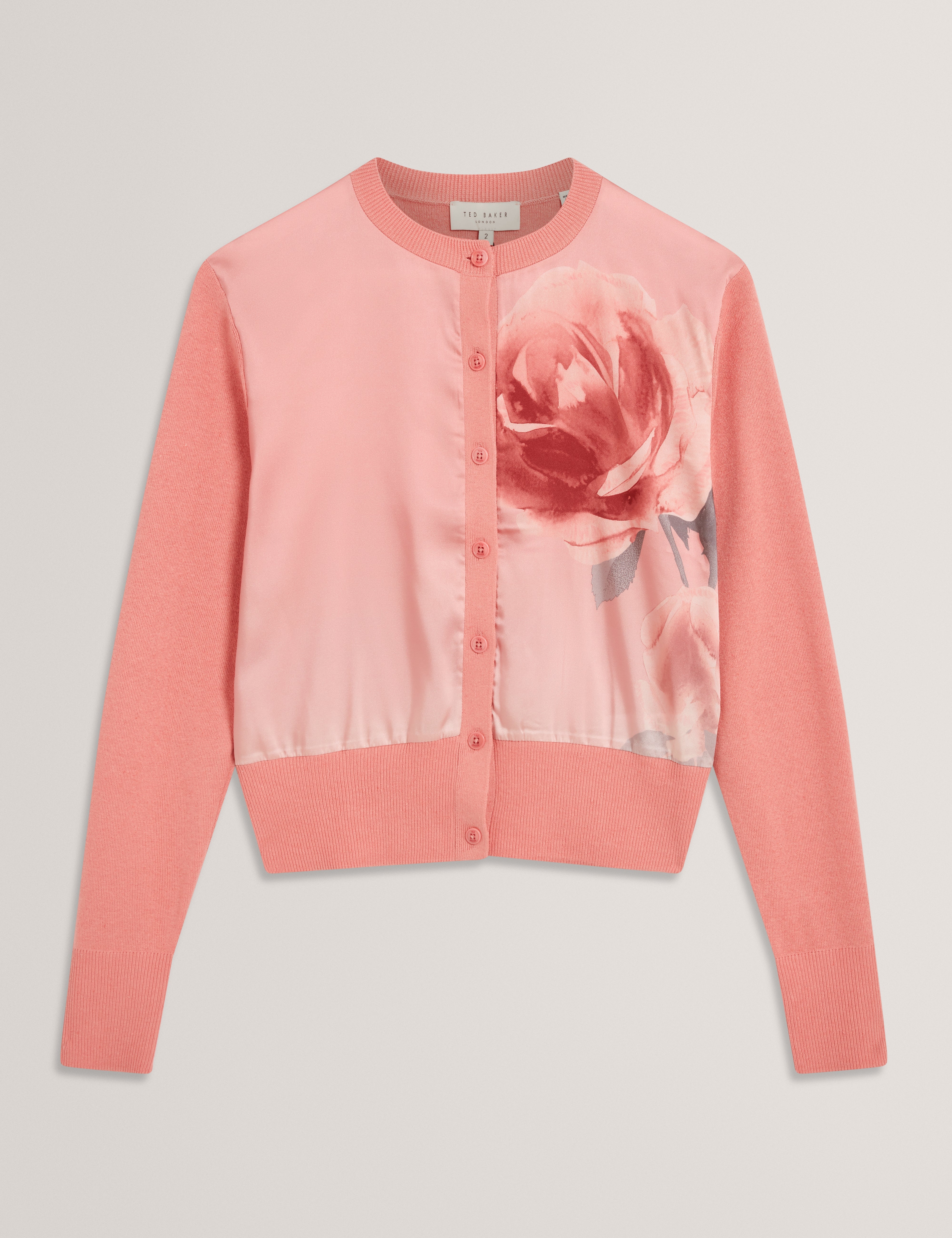 Ilyna Floral Printed Woven Front Cardigan Coral