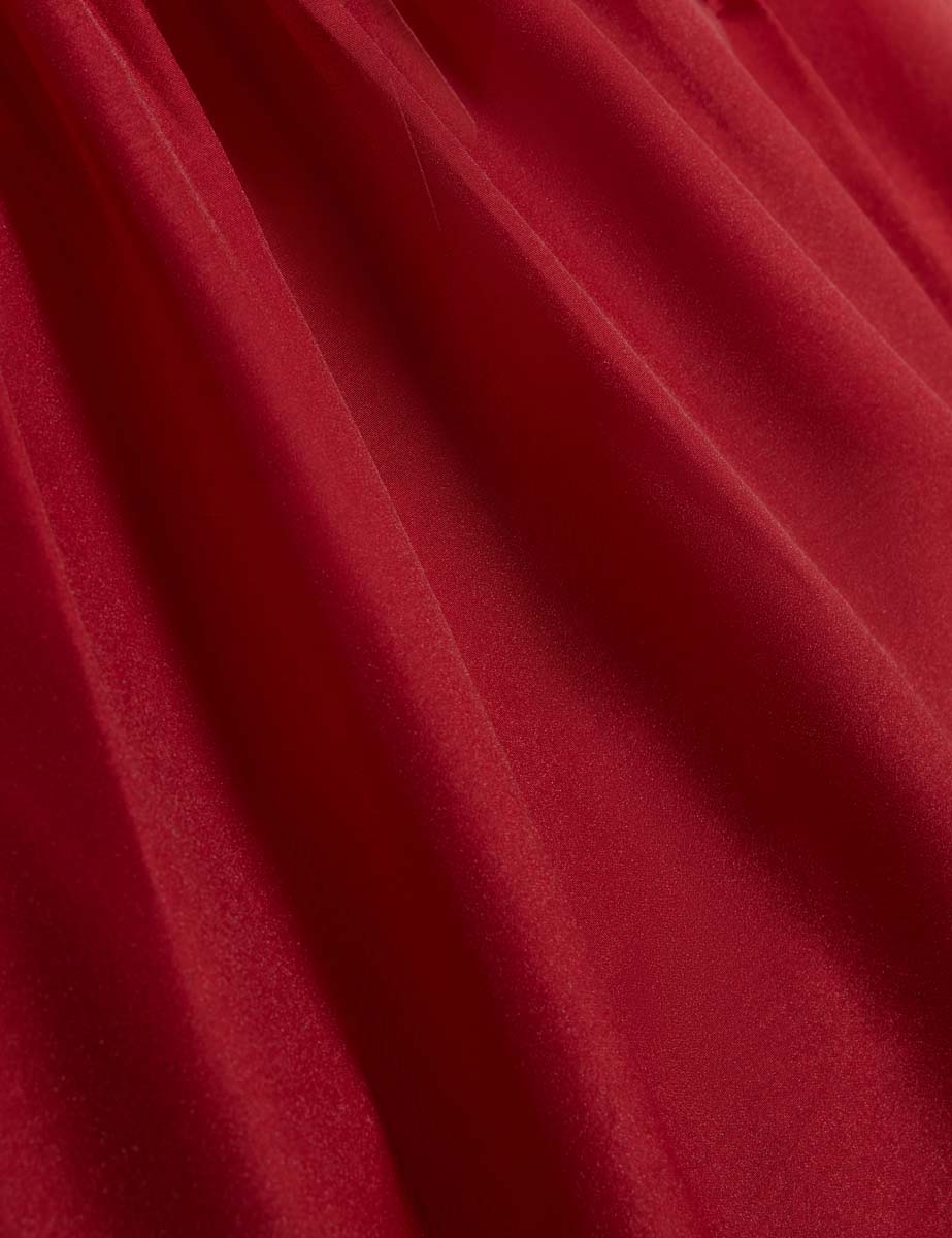 Eelana Puff Sleeve Blouse With Organza Overlay Dk-Red