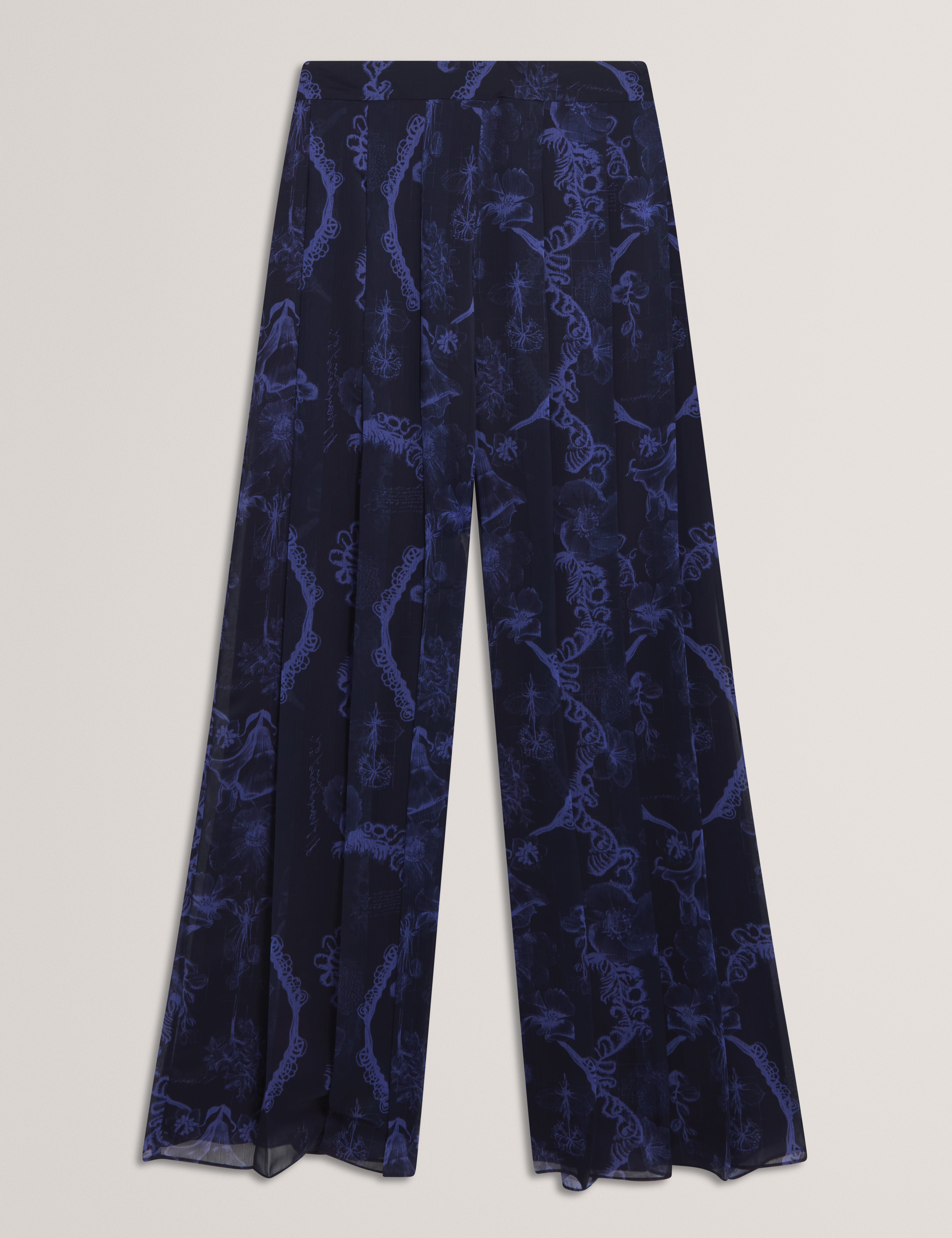 Solian Printed Box Pleat Wide Leg Trouser Navy