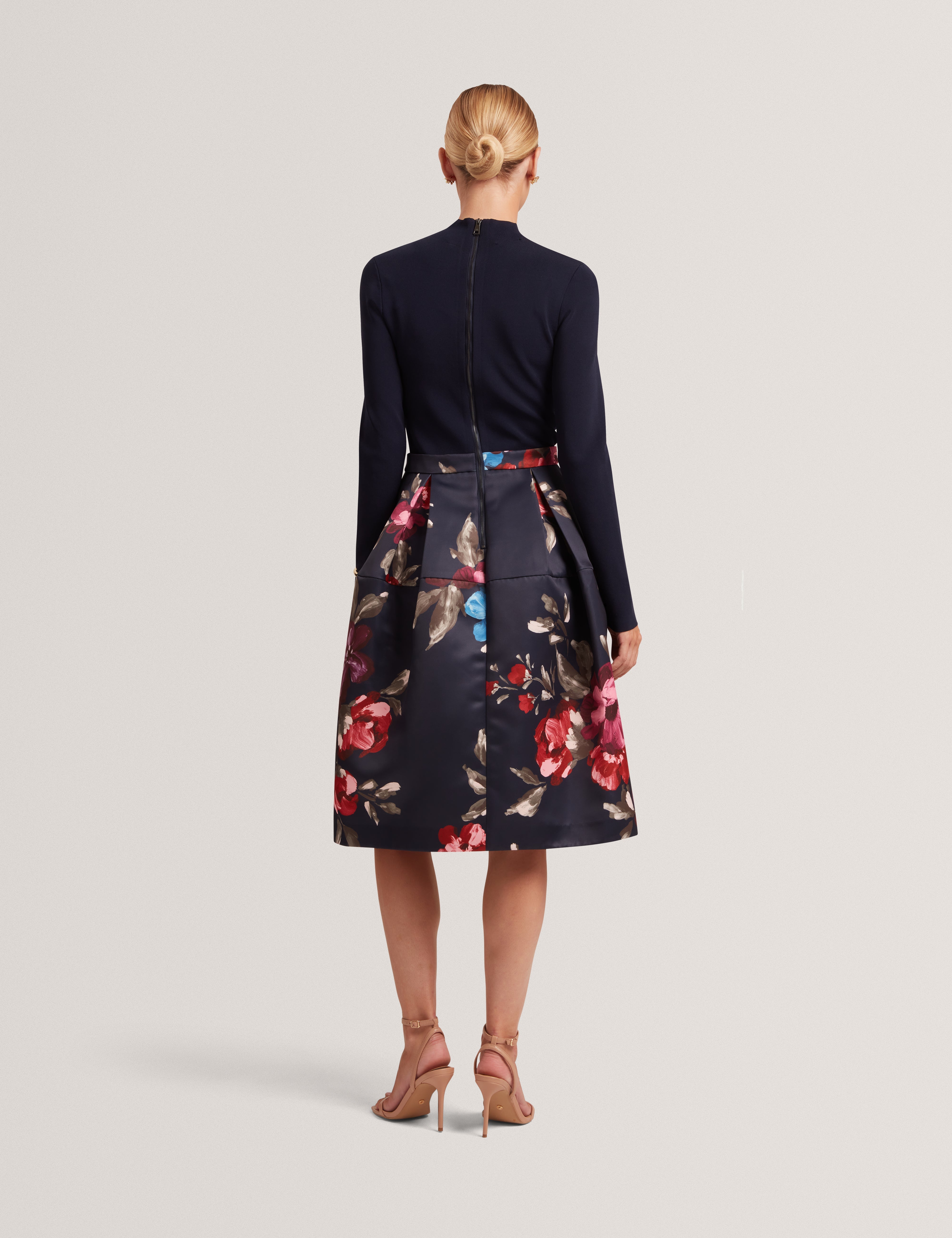 Elarra Midi Dress With Printed Ottoman Navy