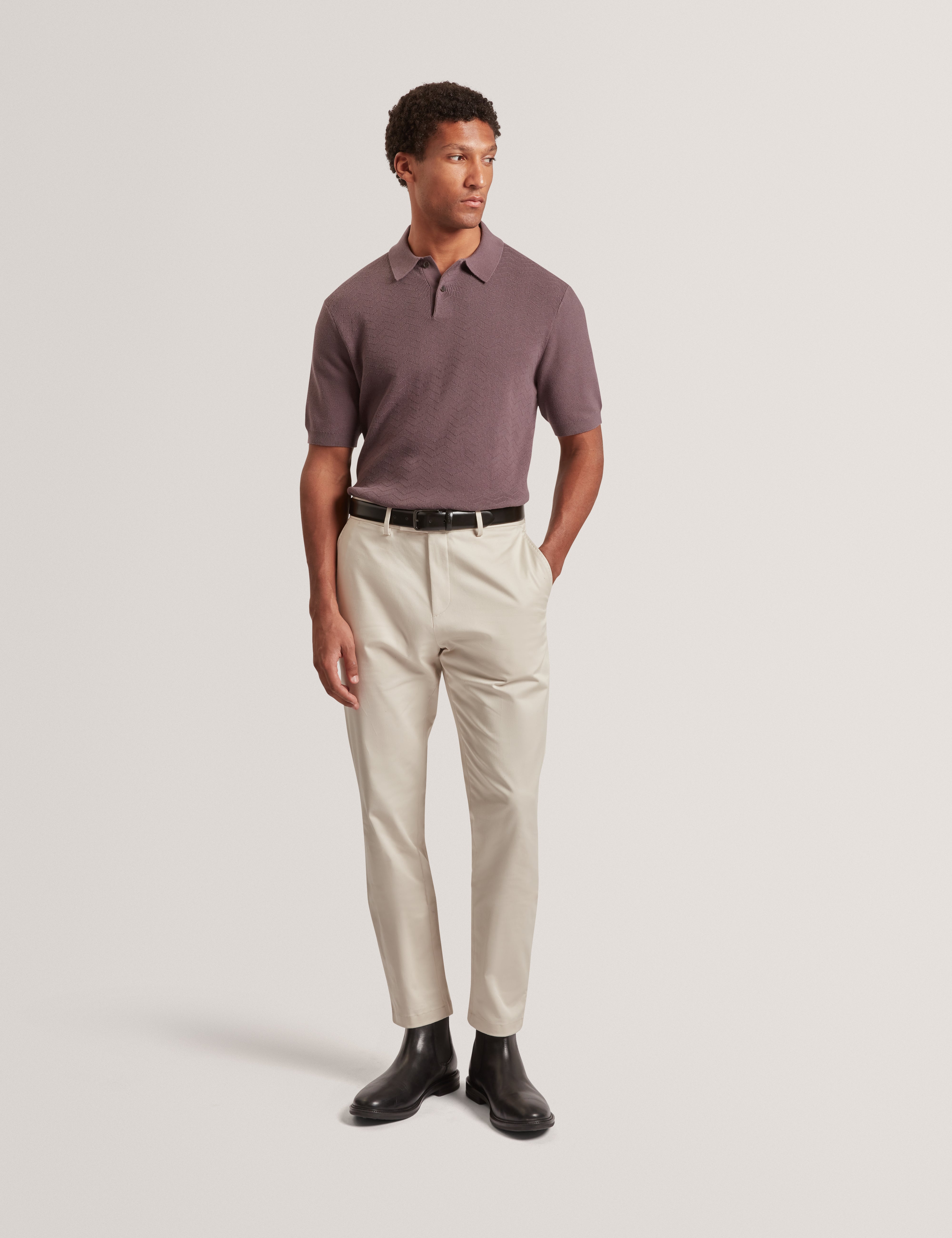 Hamels Short Sleeve Mixed Stitch Button Polo Dk-Brown