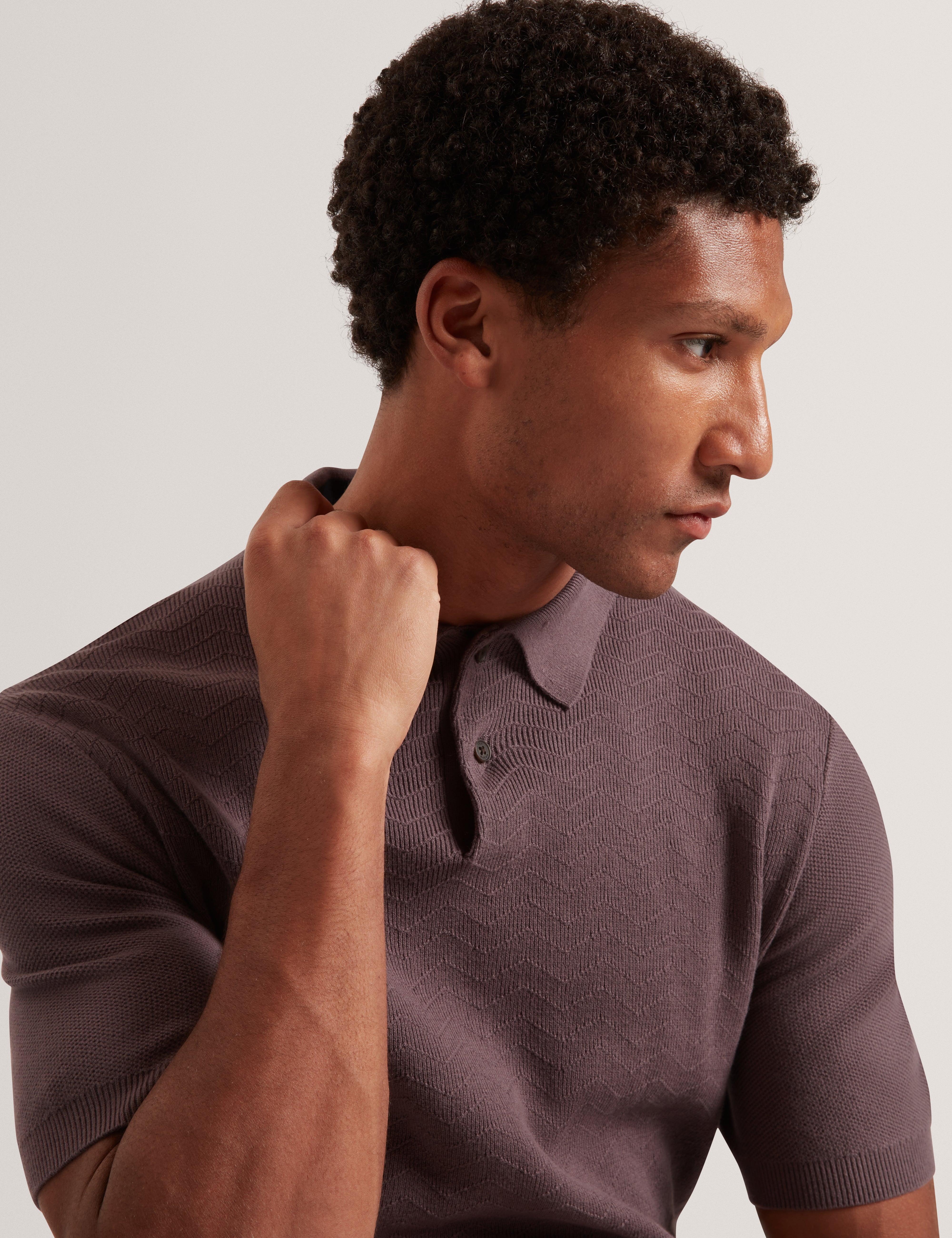 Hamels Short Sleeve Mixed Stitch Button Polo Dk-Brown
