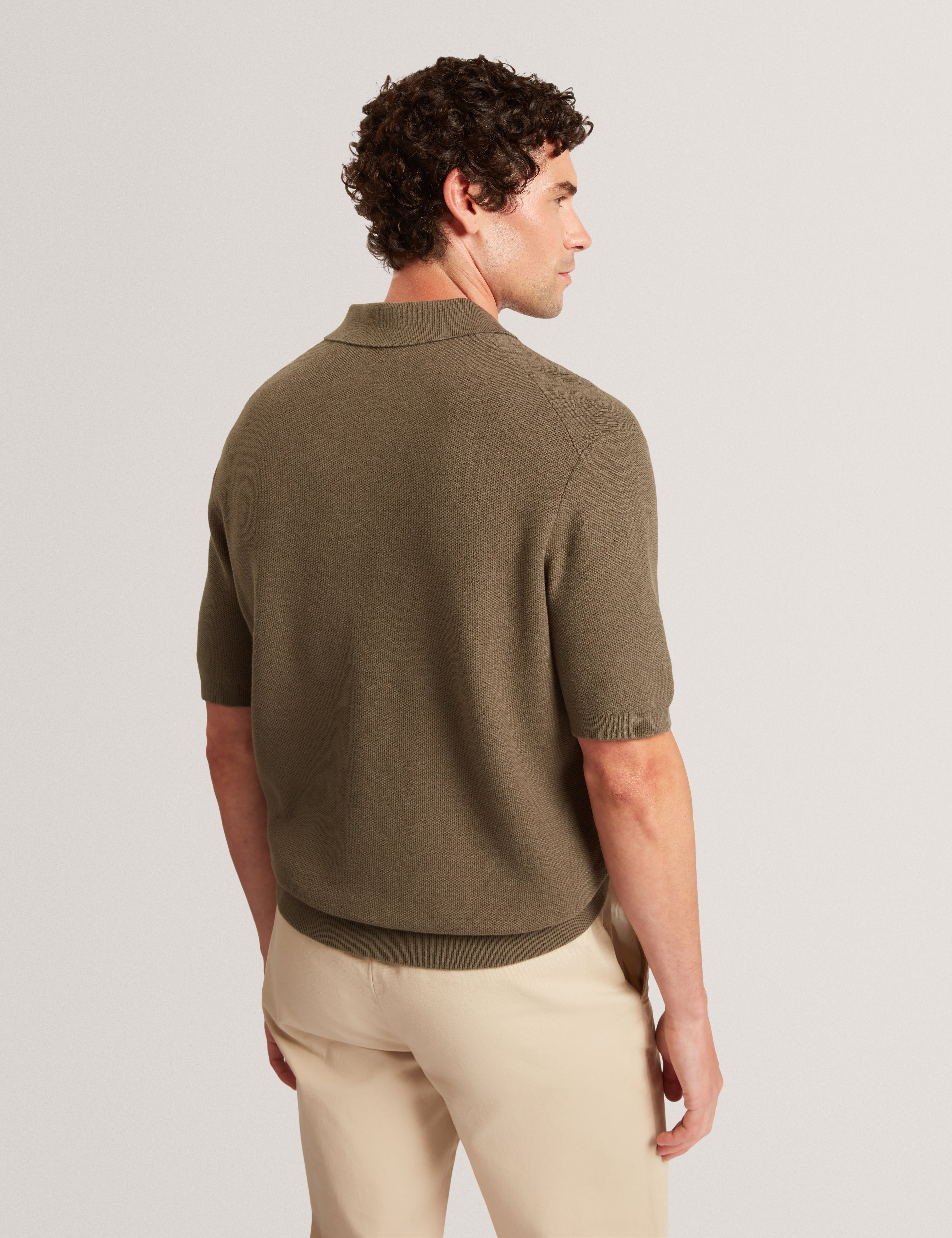 Hamels Short Sleeve Mixed Stitch Button Polo Olive