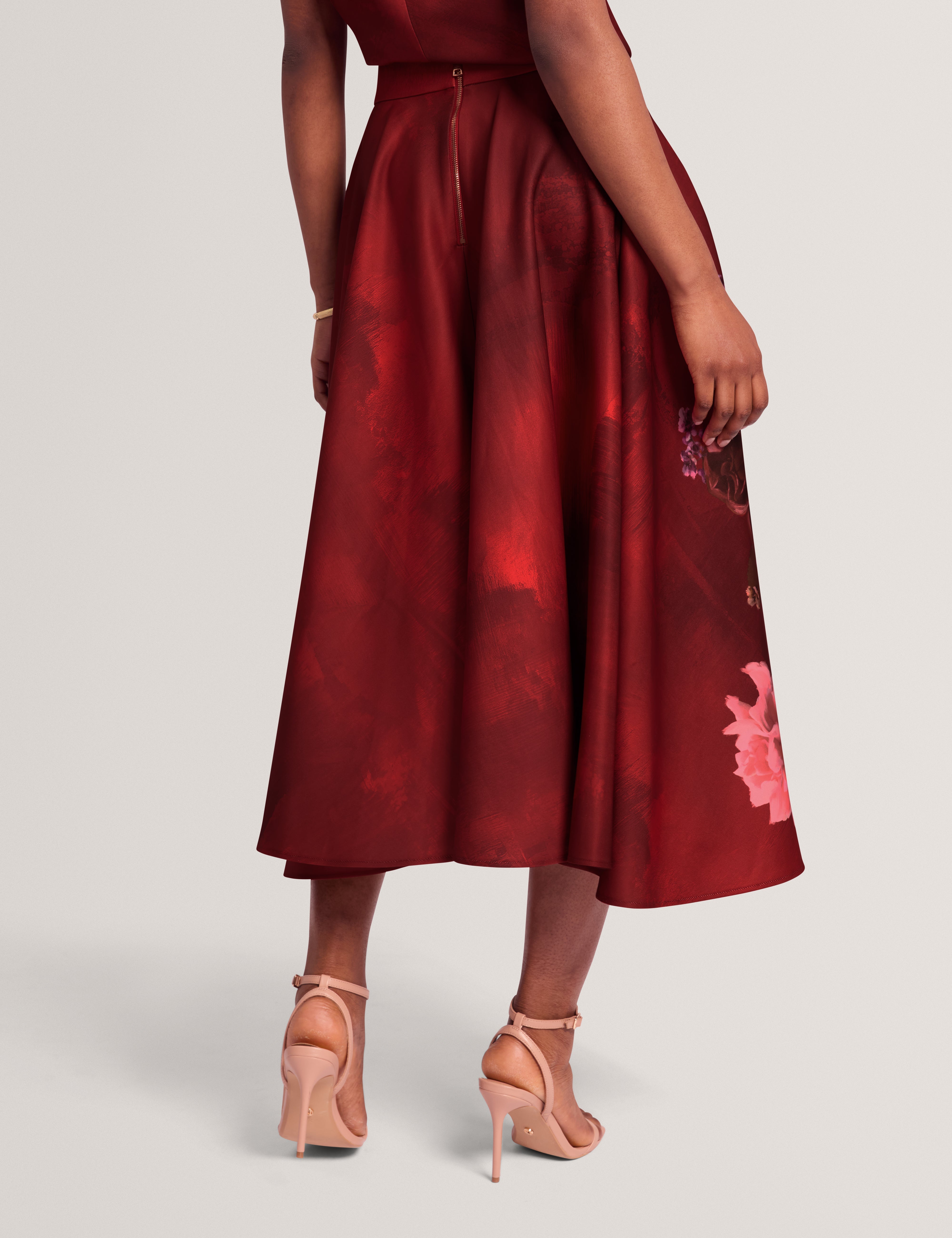 Simiia Printed Full Midi Skirt Red
