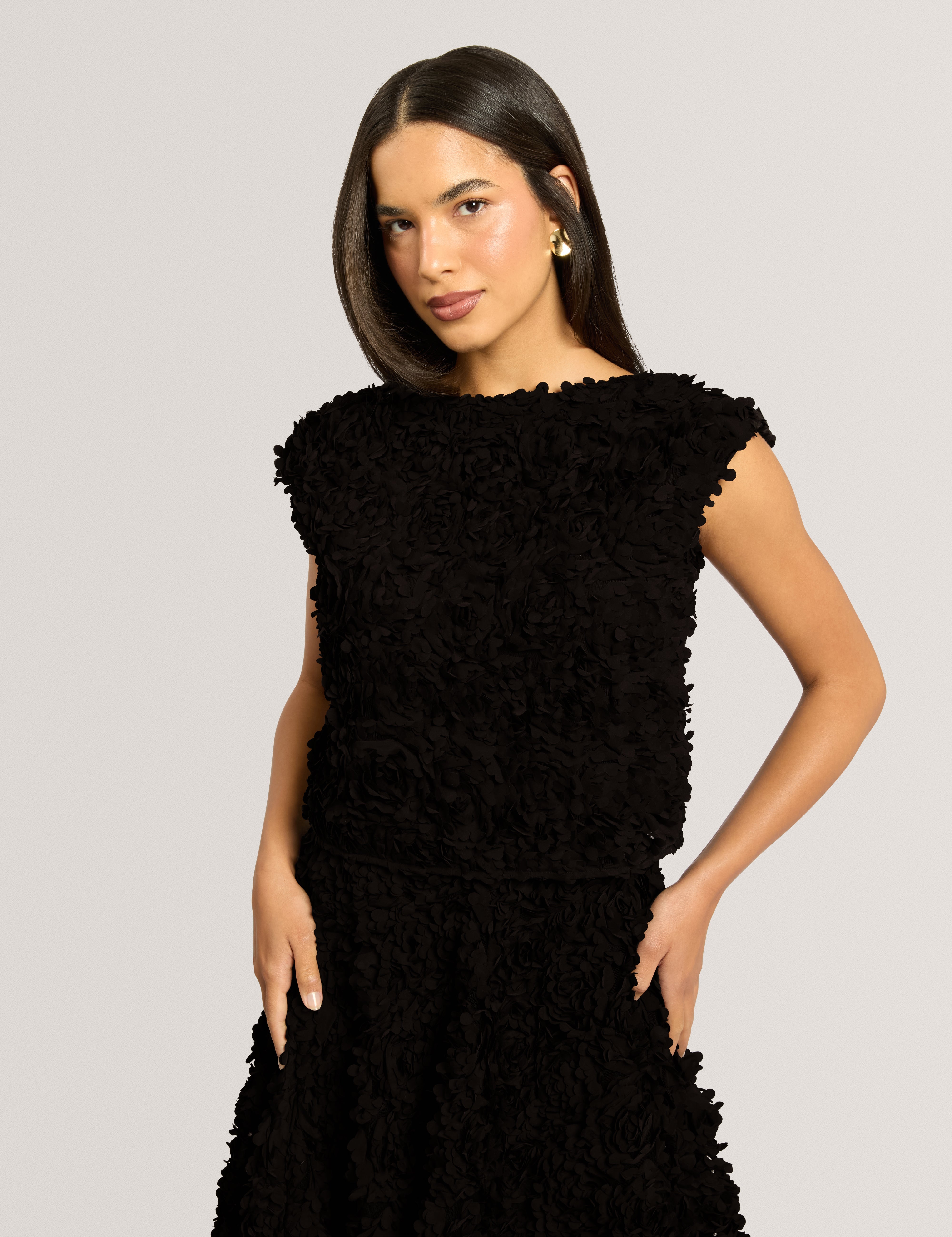 Bakaa Short Sleeve Textured Fabric Top Black
