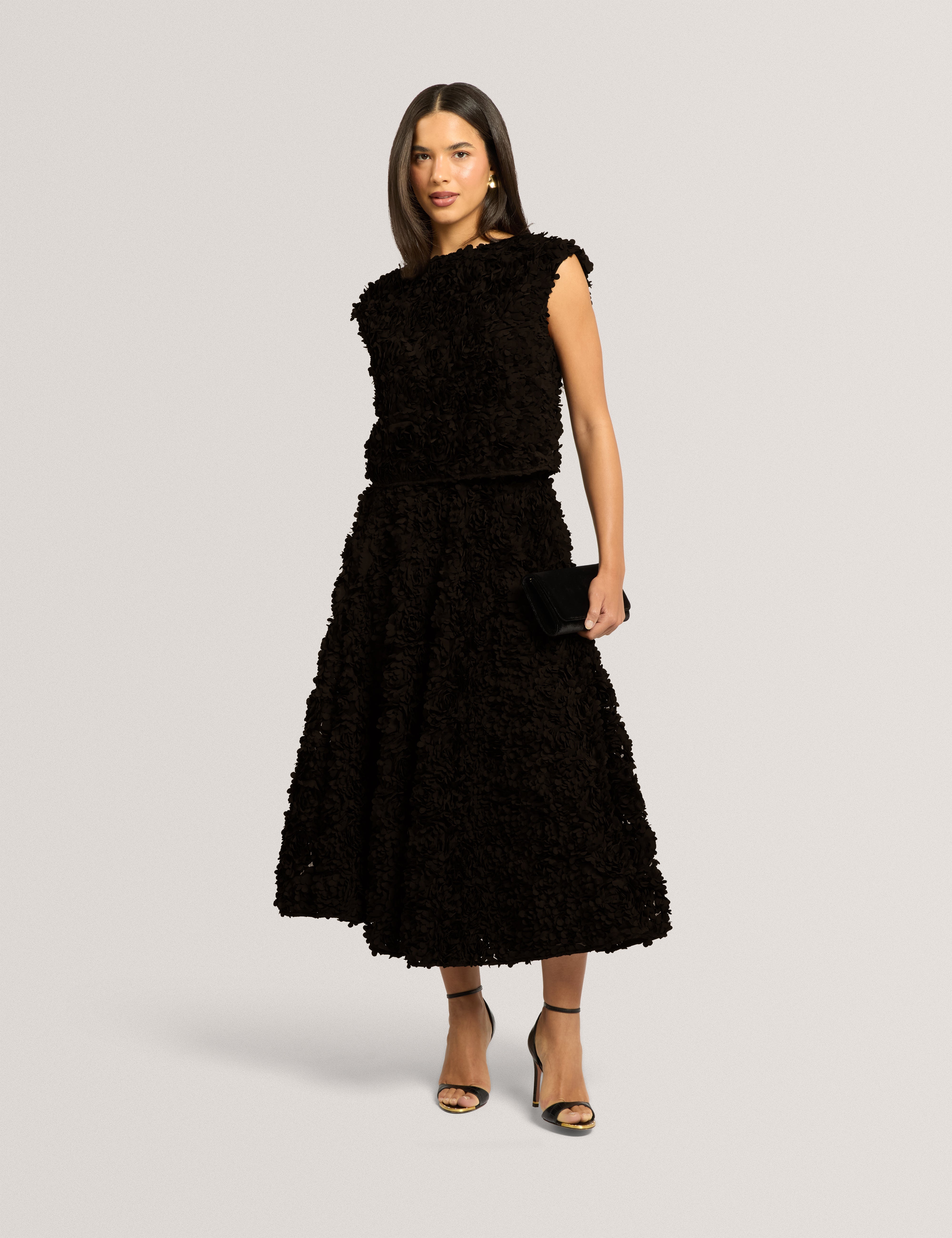 Bakaa Short Sleeve Textured Fabric Top Black