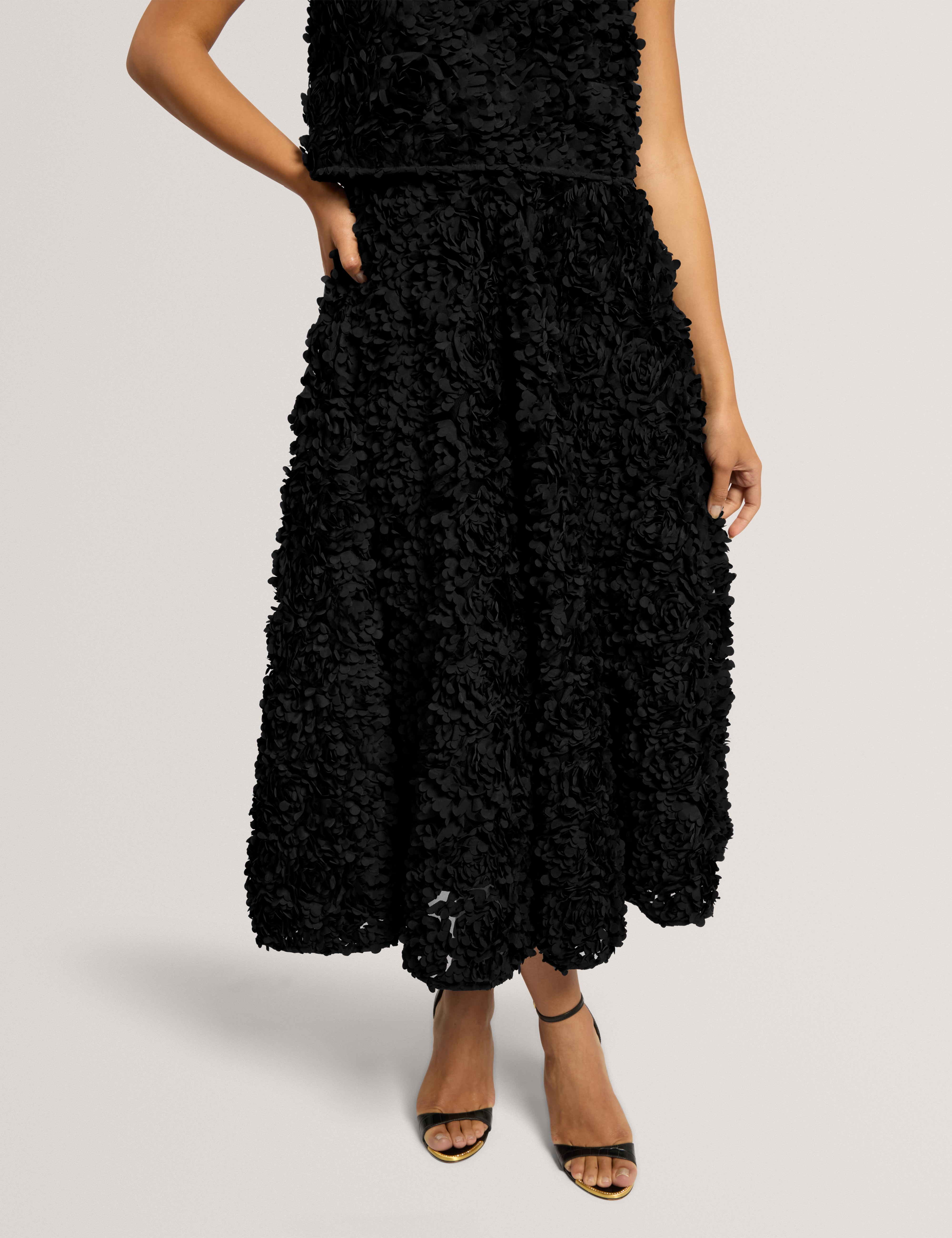 Solica Textured Fabric Full Midi Skirt Black