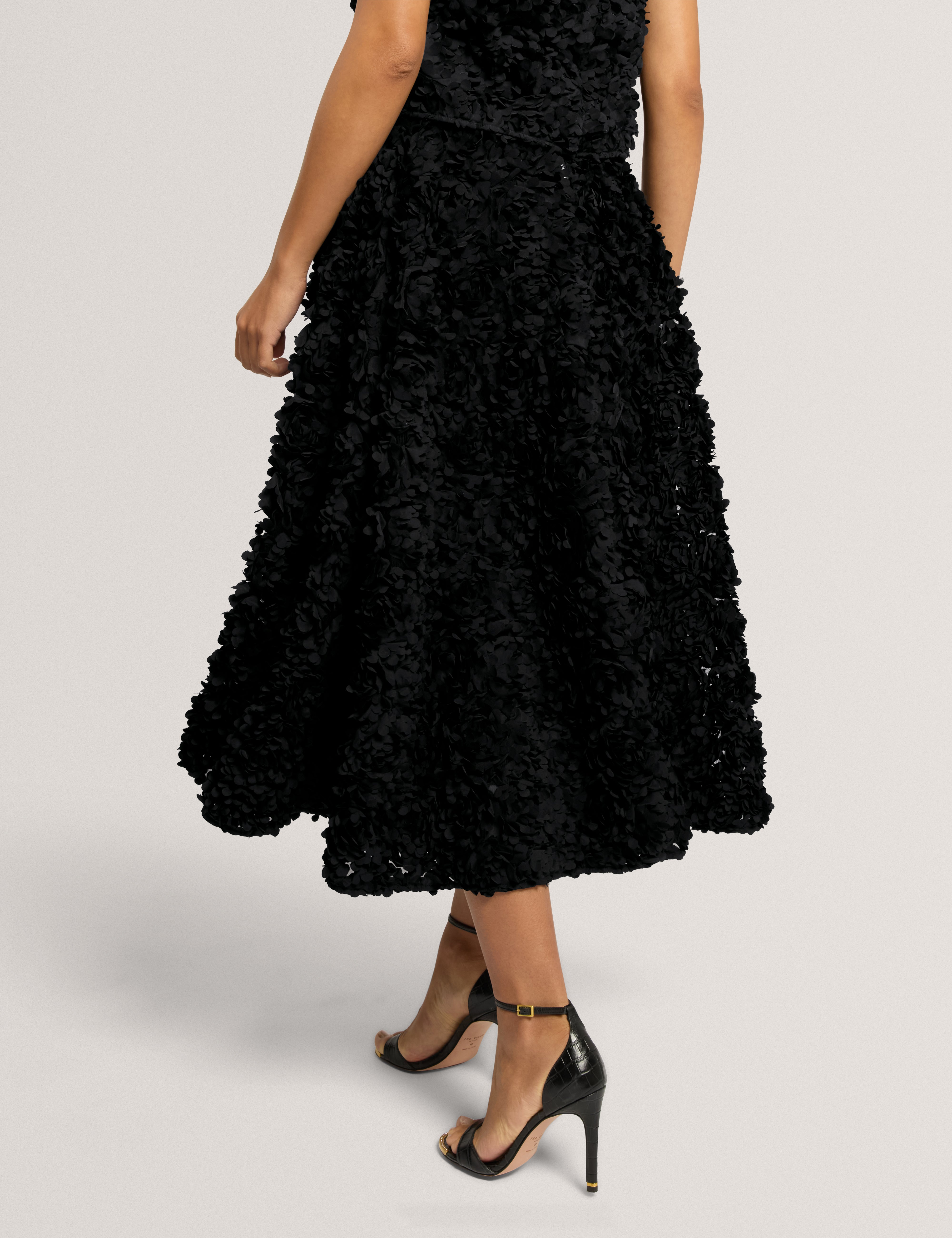 Solica Textured Fabric Full Midi Skirt Black
