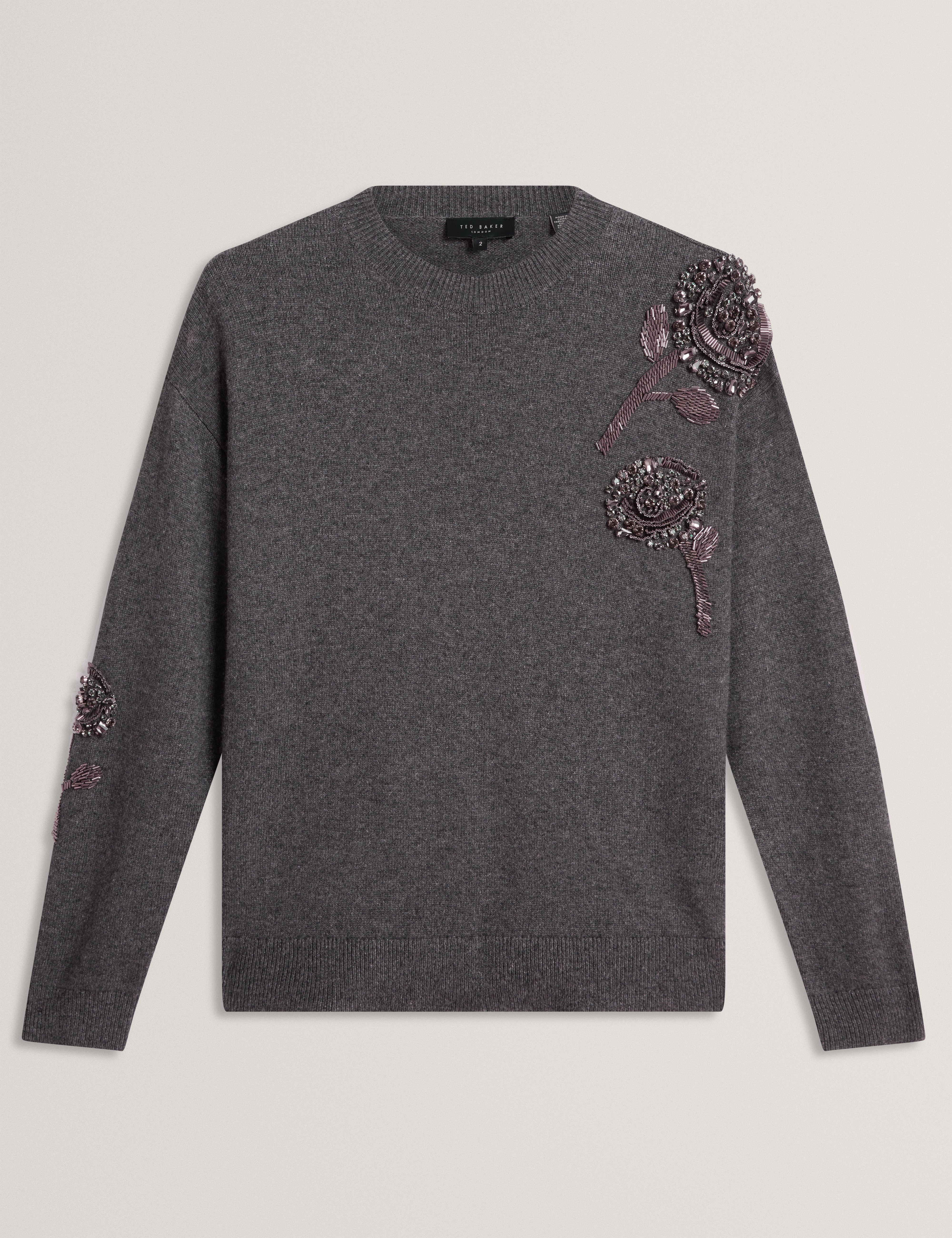 Enirah Embellished Wool Blend Jumper Grey