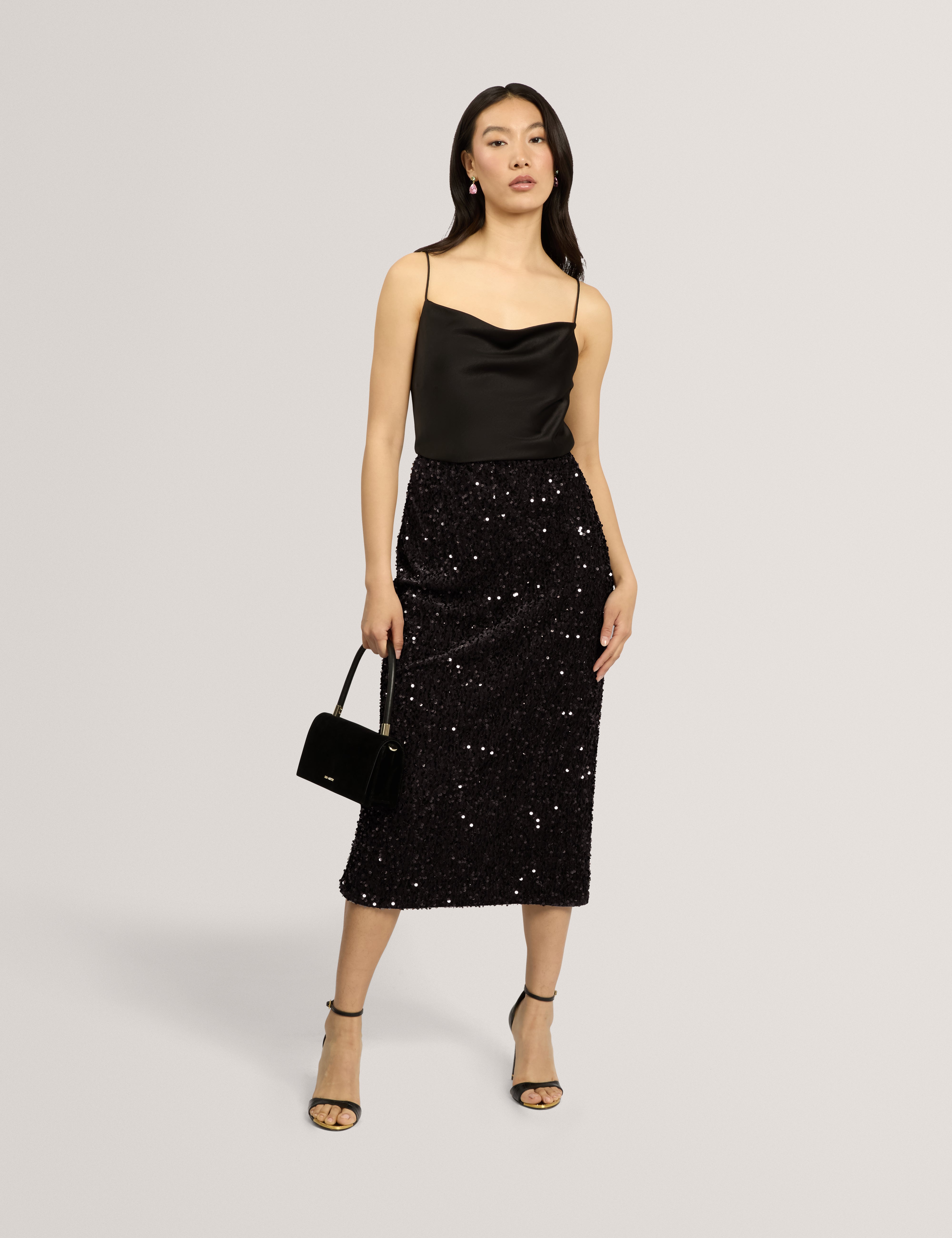 Sereni Velvet Sequin Midi Skirt Dk-Grey