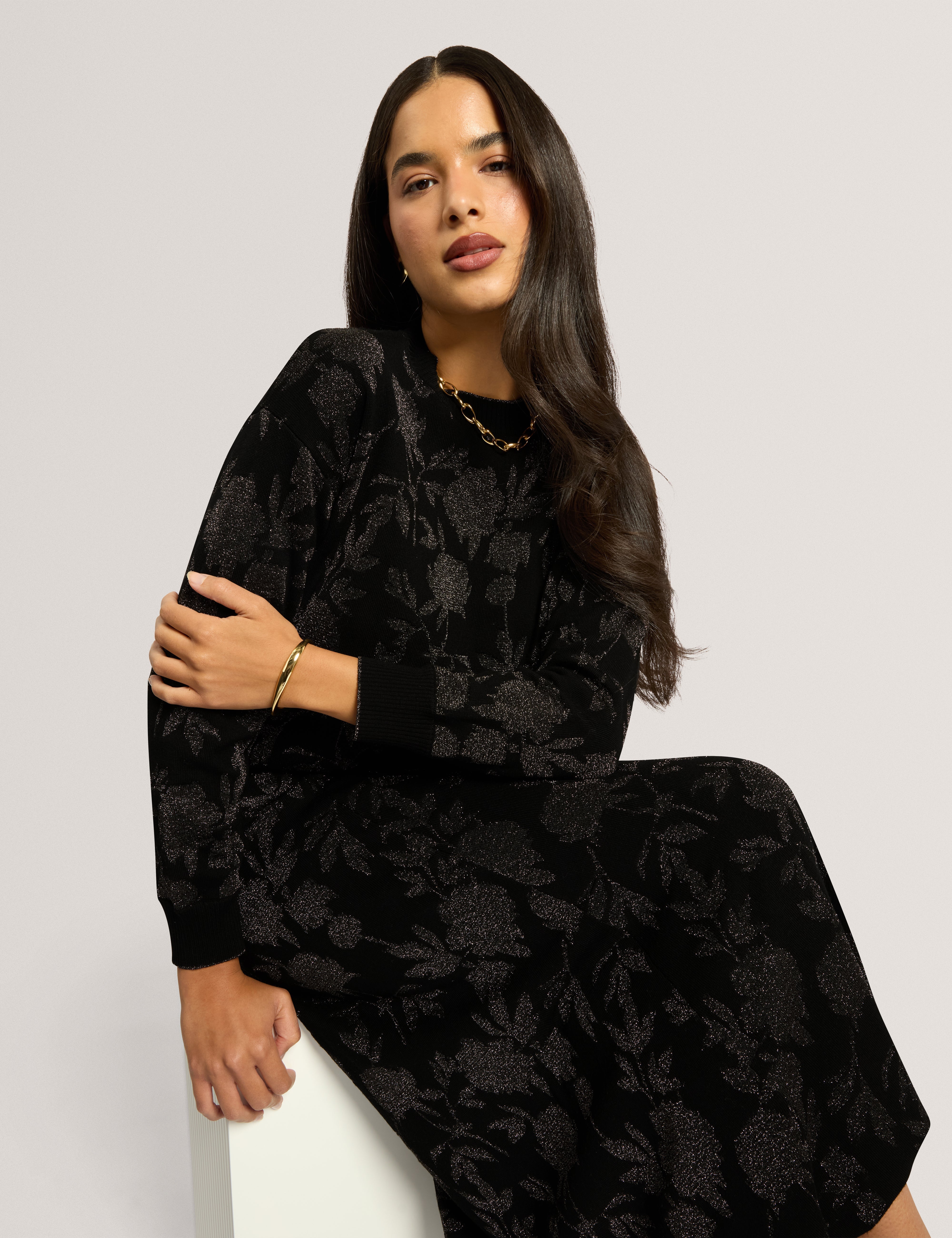 Hesila Cropped Jacquard Jumper Black