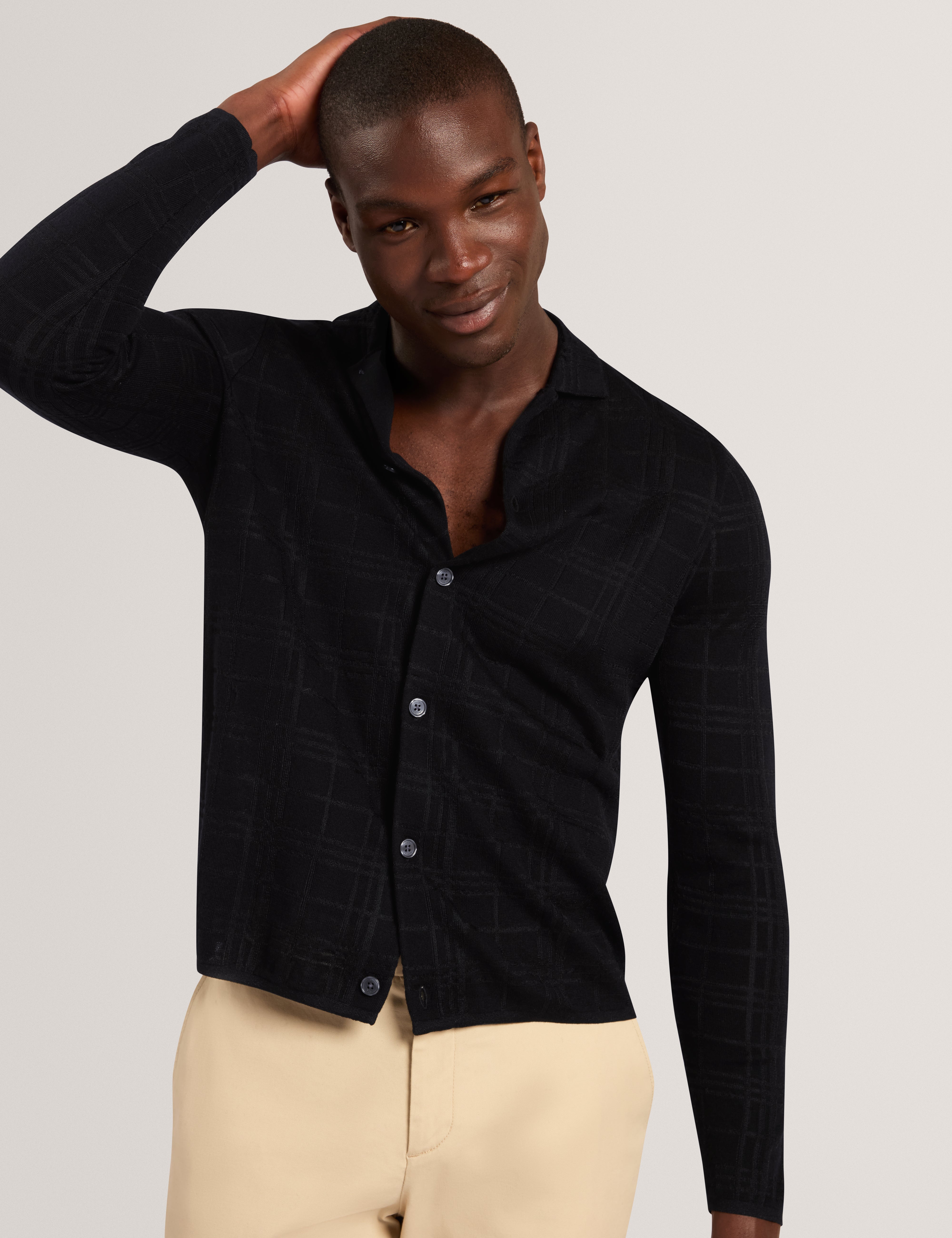 Mcline Soft Check Button Through Polo Black
