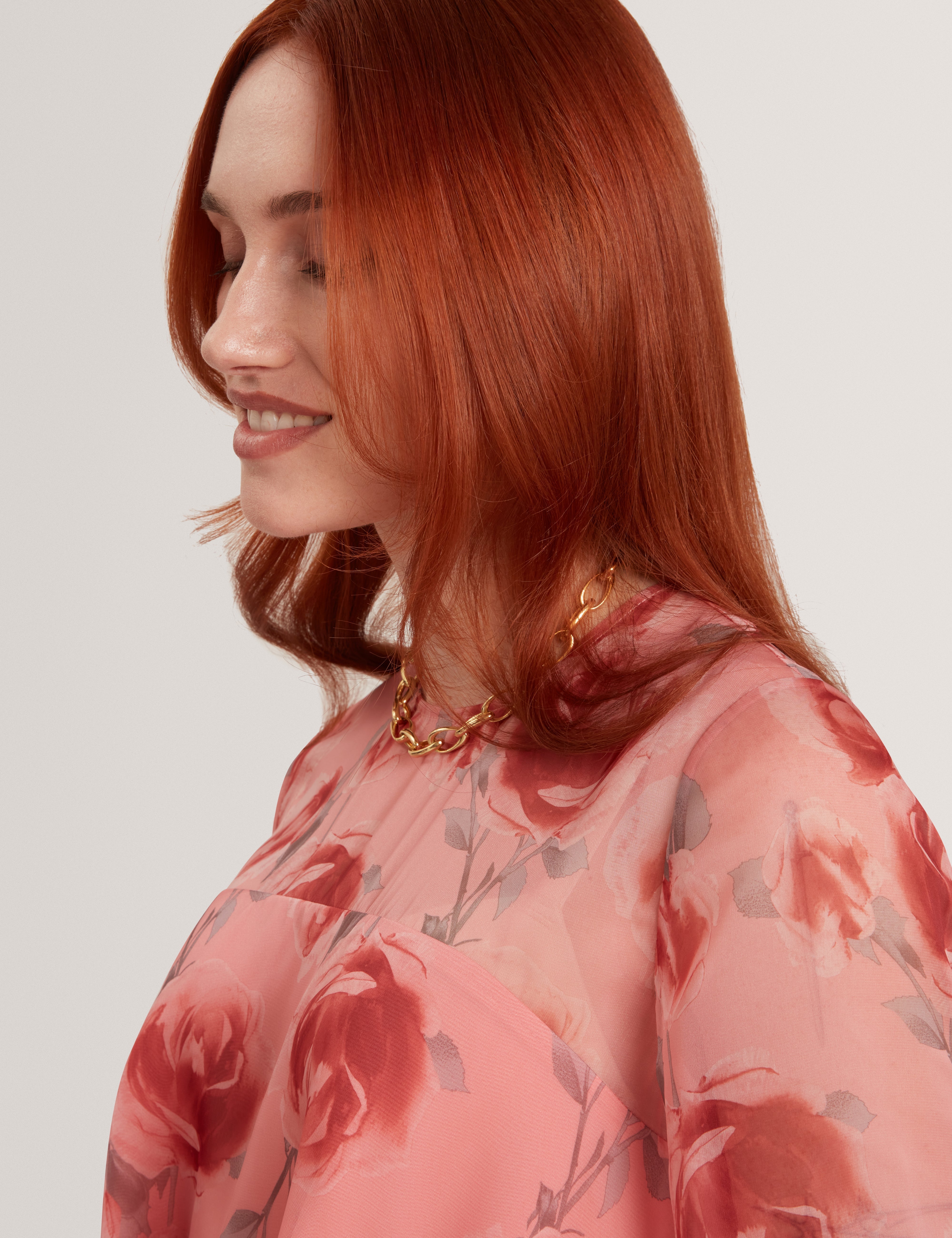 Charzi Printed Sheer Cap Sleeve Top Coral