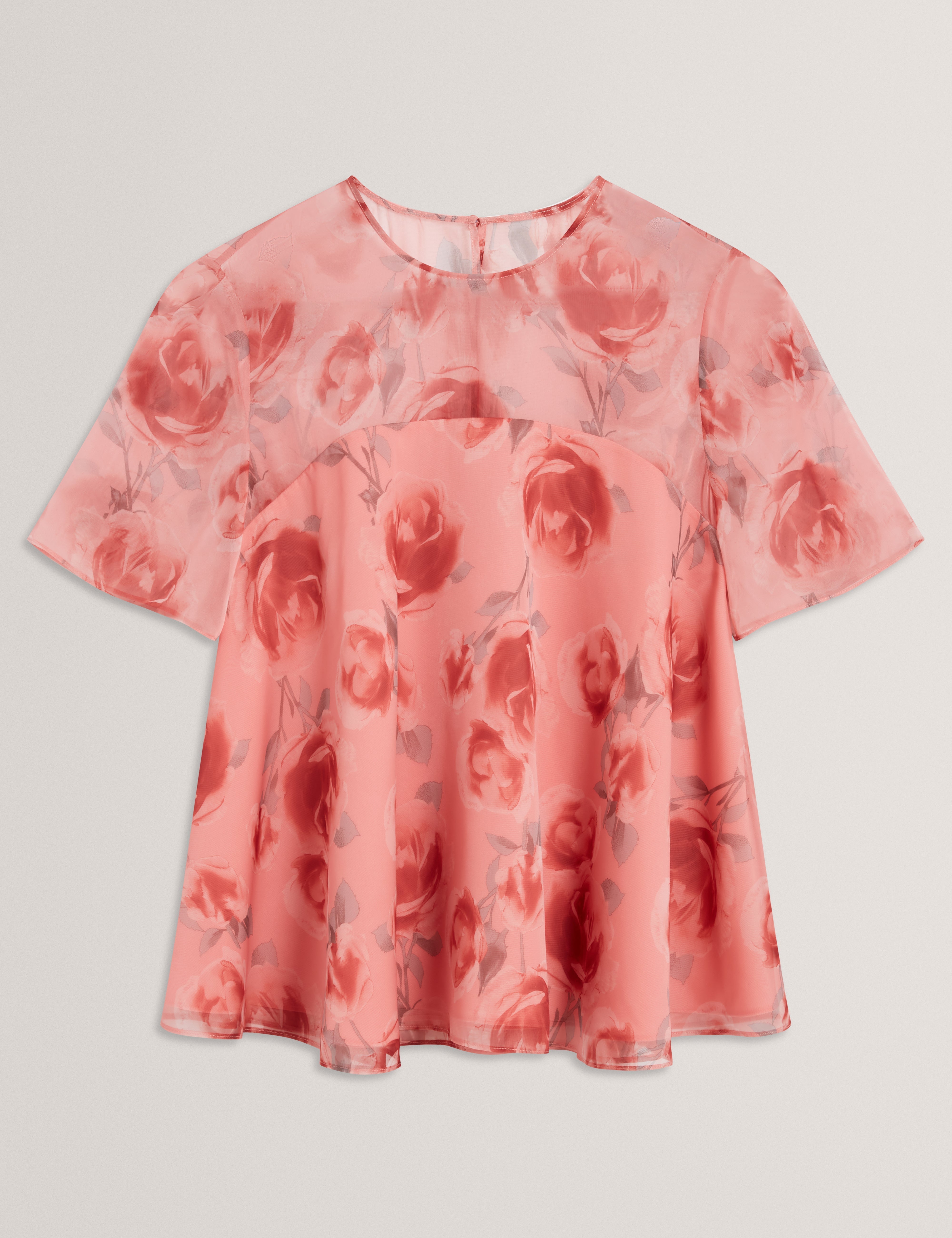 Charzi Printed Sheer Cap Sleeve Top Coral
