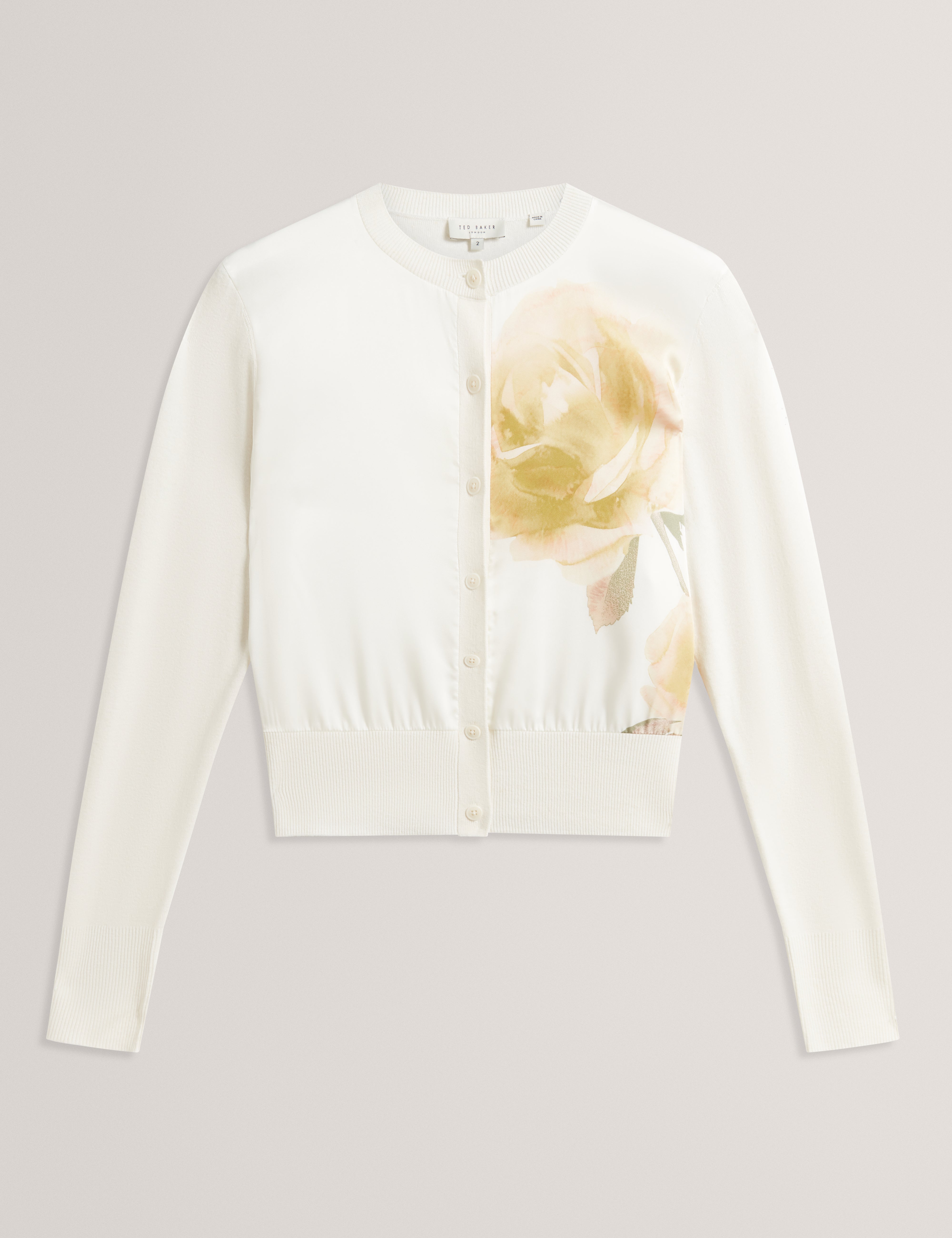 Isalda Printed Woven Front Cardigan Ivory