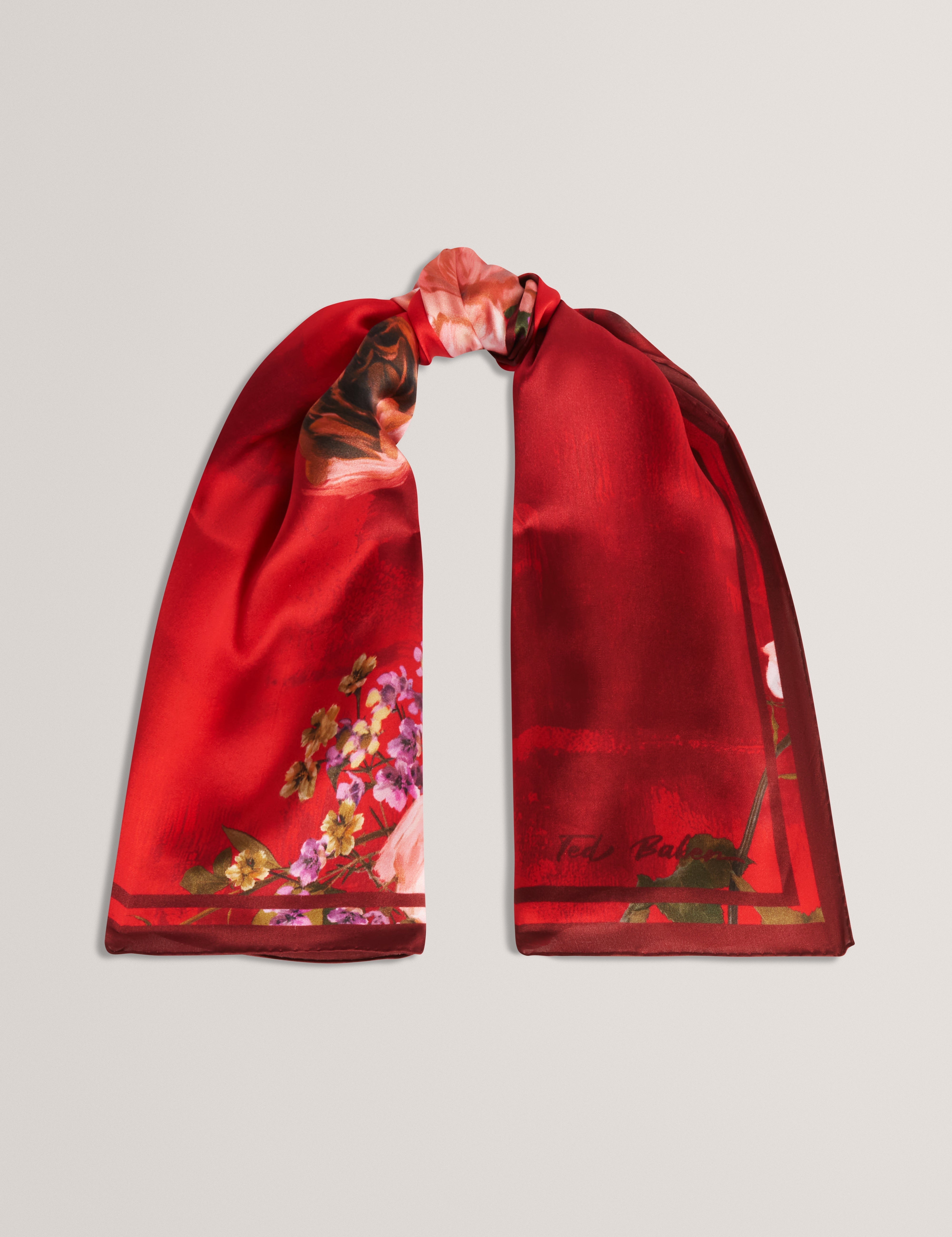 Elinon Square Silk Printed Scarf Red