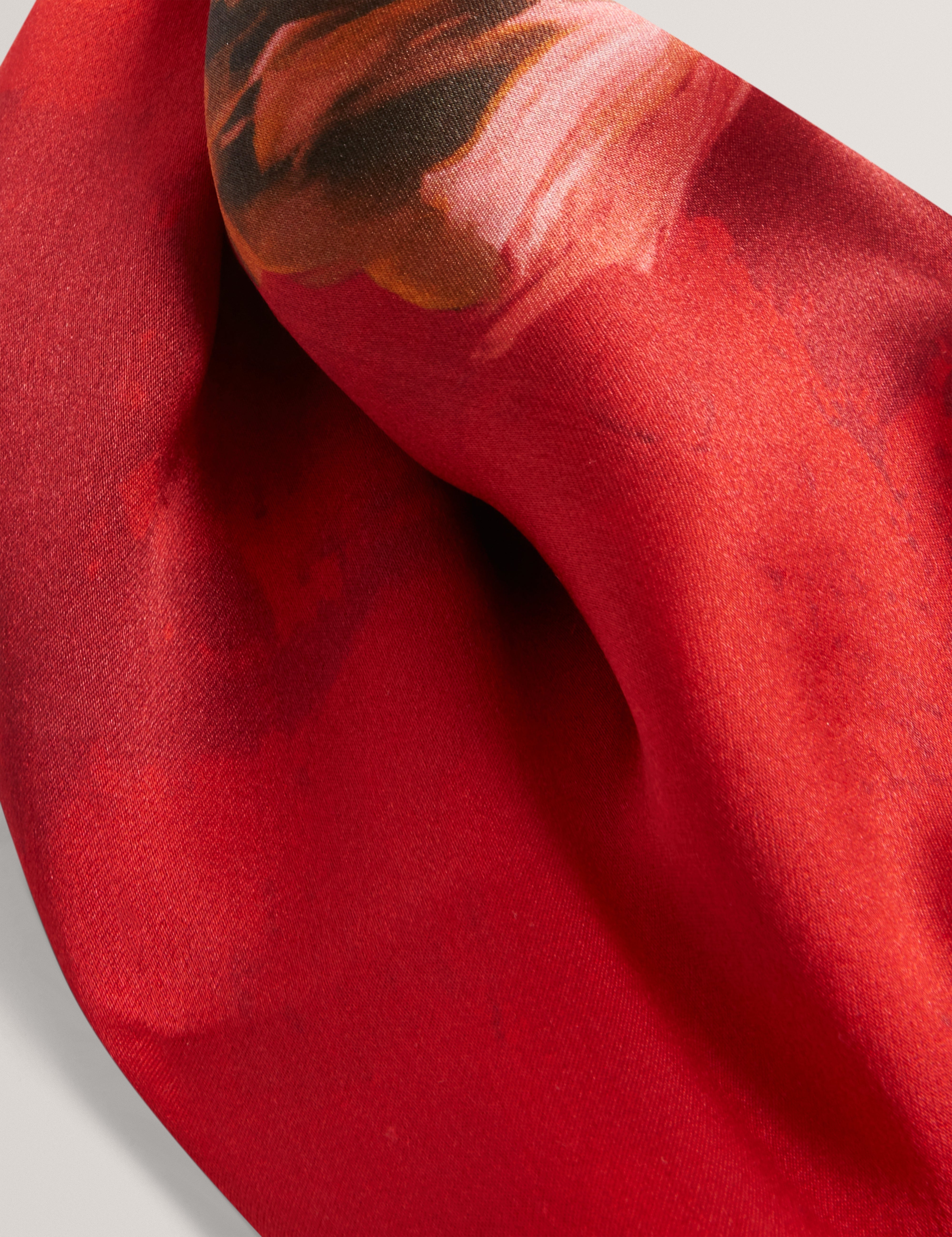 Elinon Square Silk Printed Scarf Red
