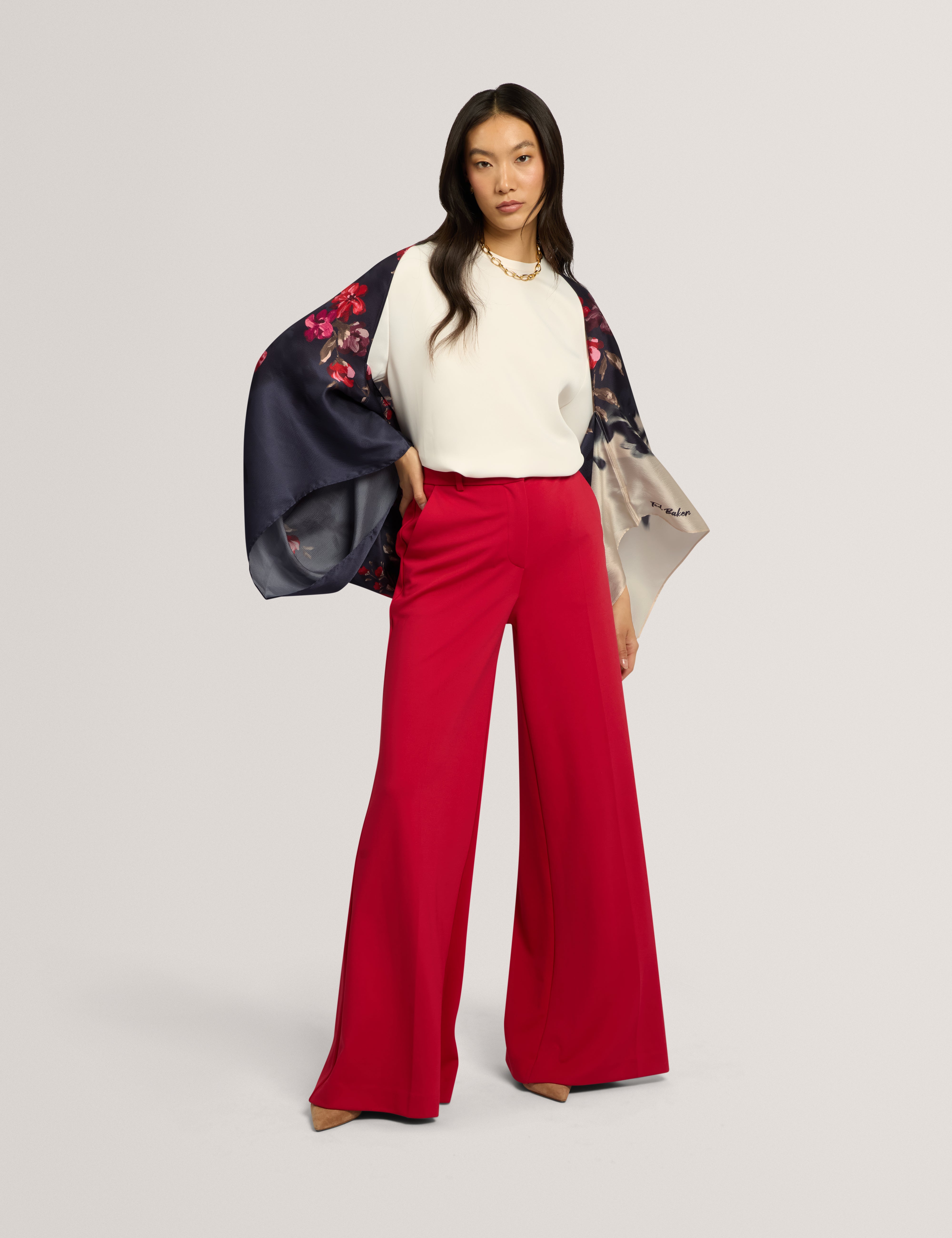 Teeaah Printed Silk Cape Scarf Navy