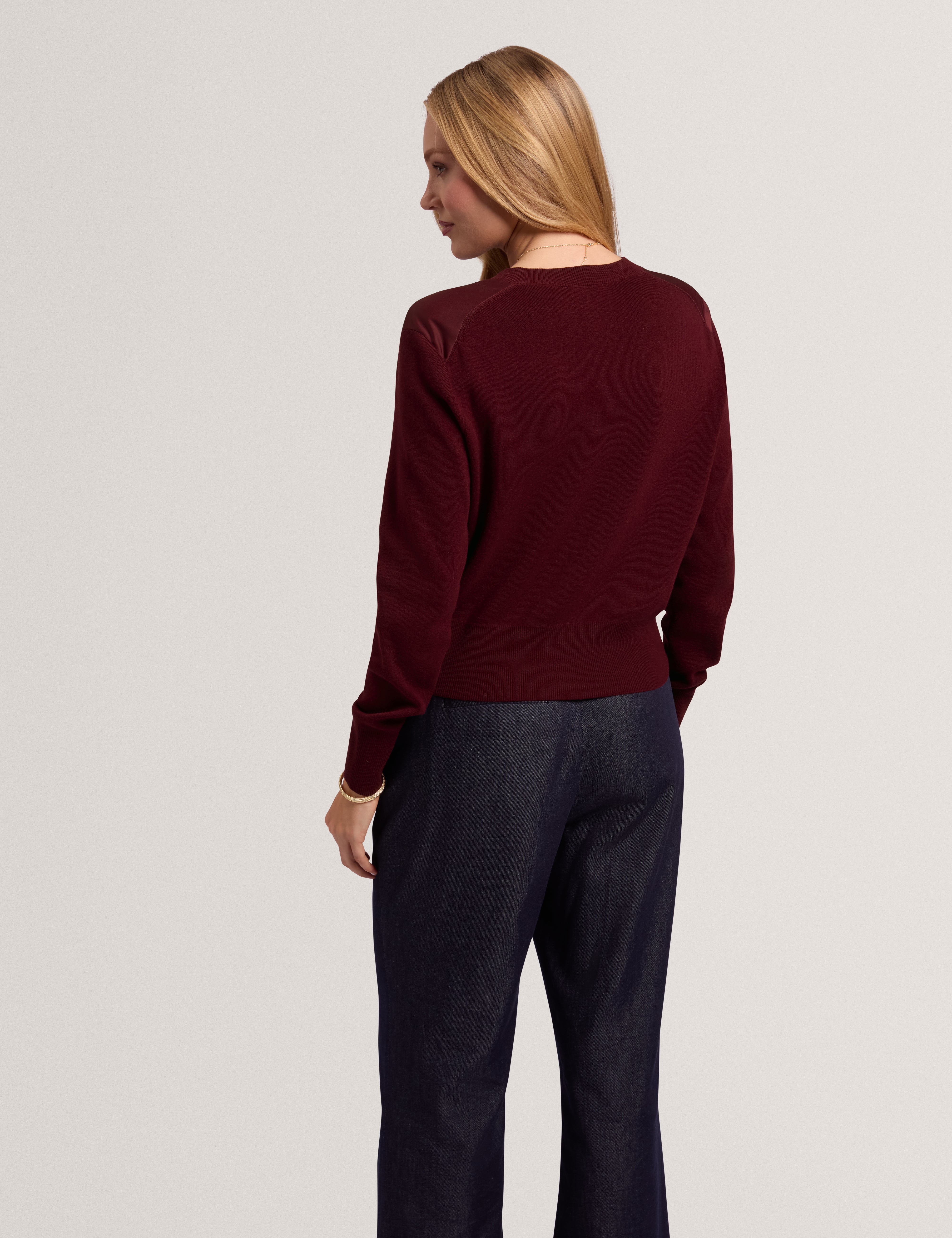 Nolya Floral Printed Woven Front Cardigan Maroon