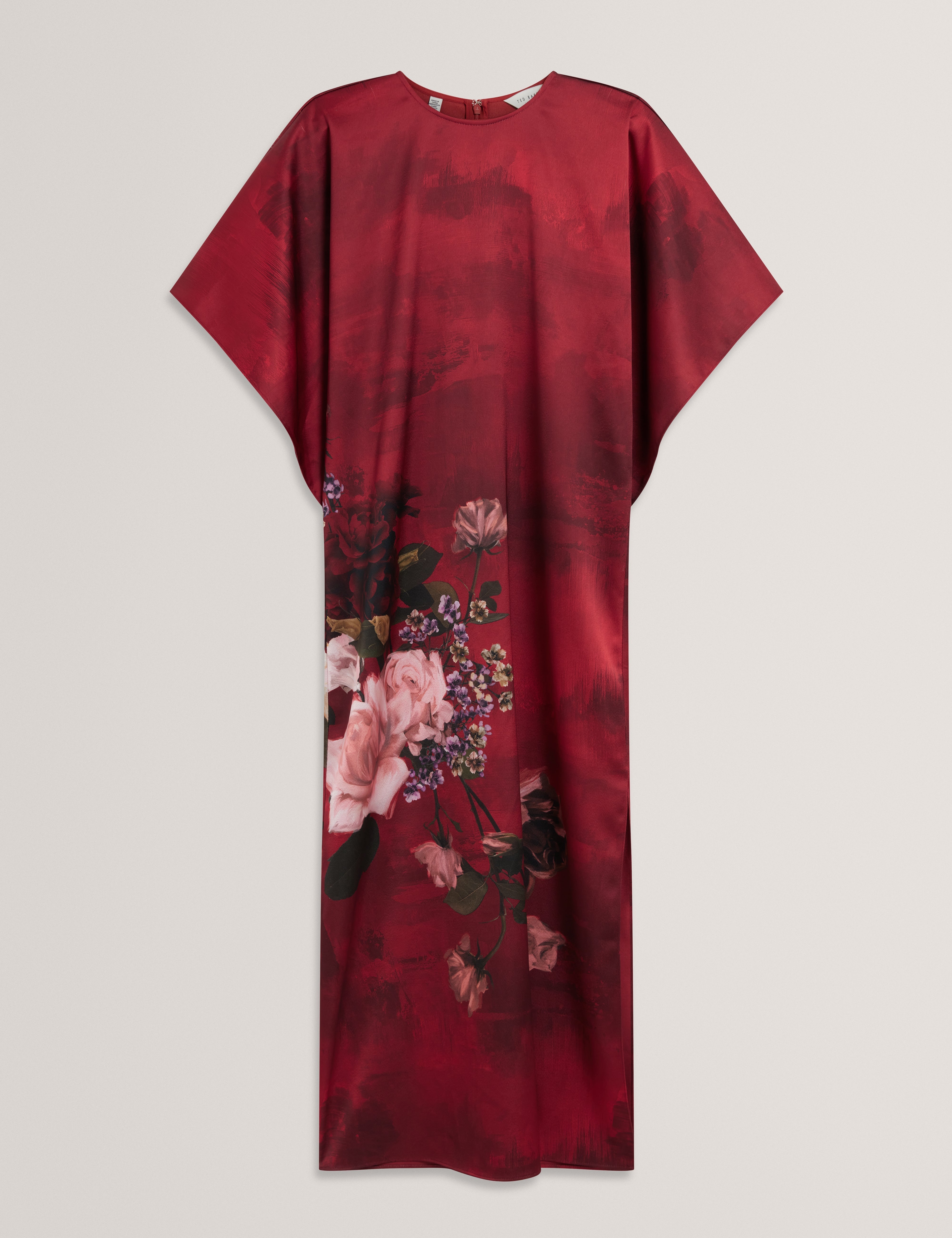 Meerai Floral Printed Bat Wing Midi Dress Red