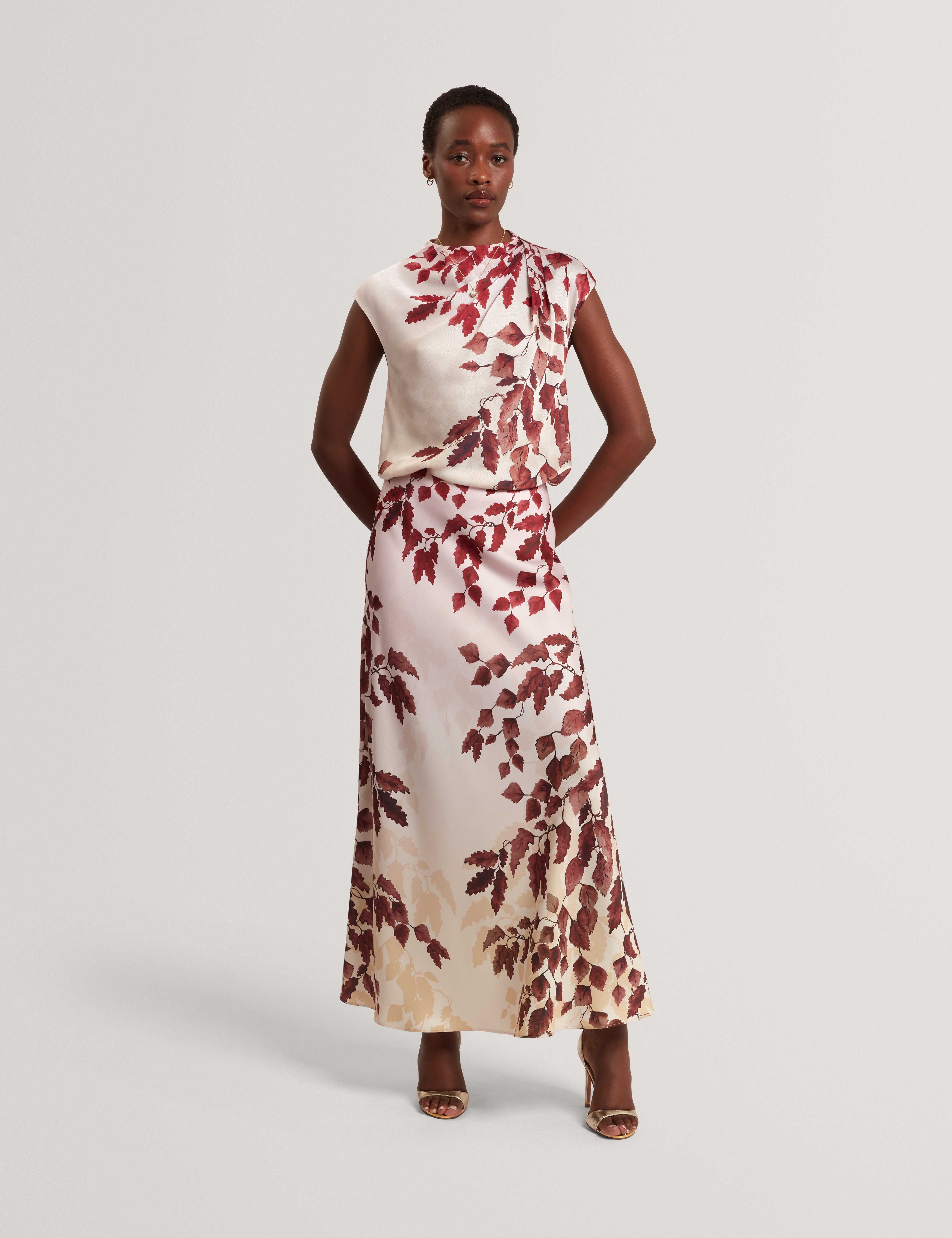 Insley Printed Bias Cut Midi Skirt Rosegd-Col