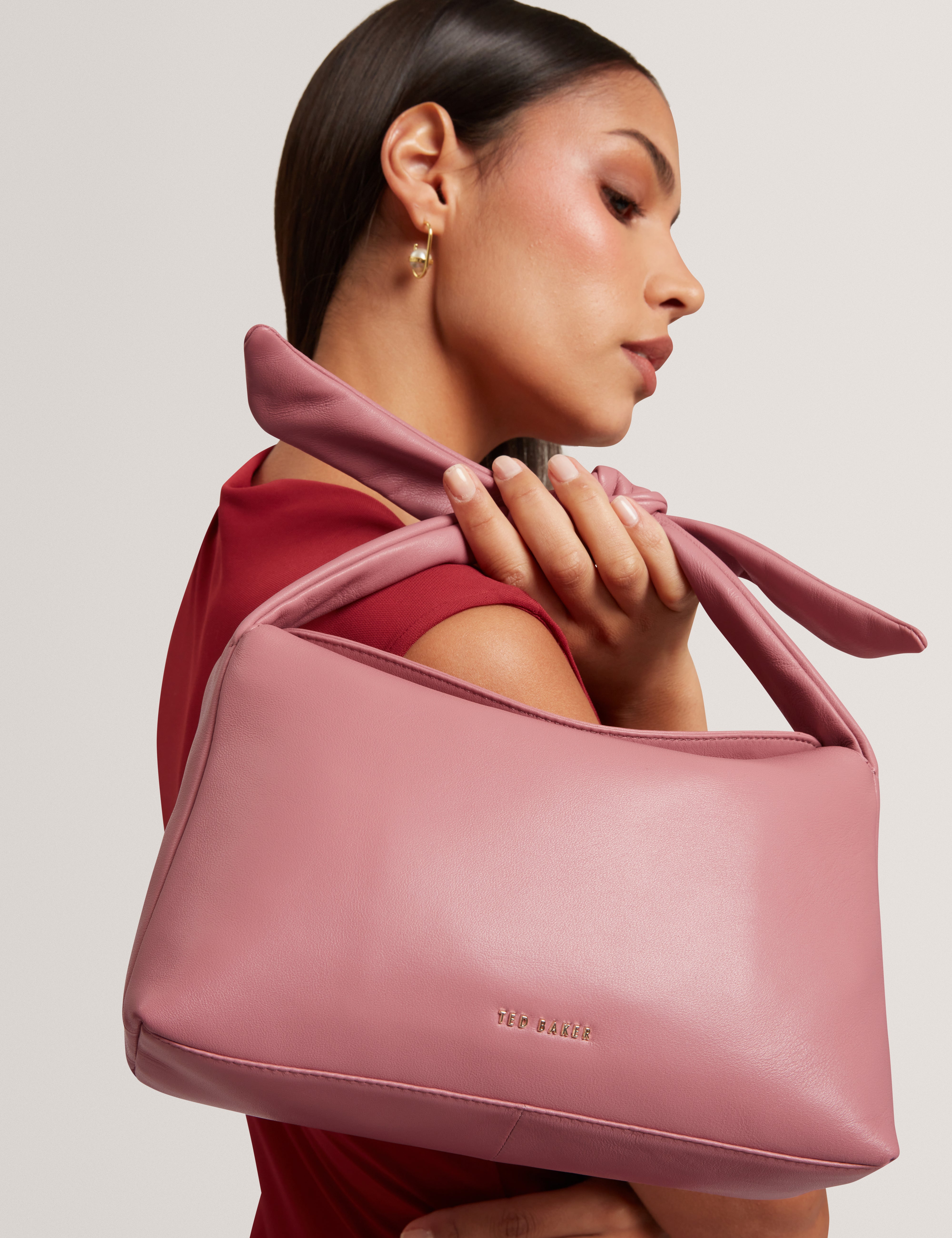 Nyaal Soft Knot Bow Leather Shoulder Bag Pl-Pink