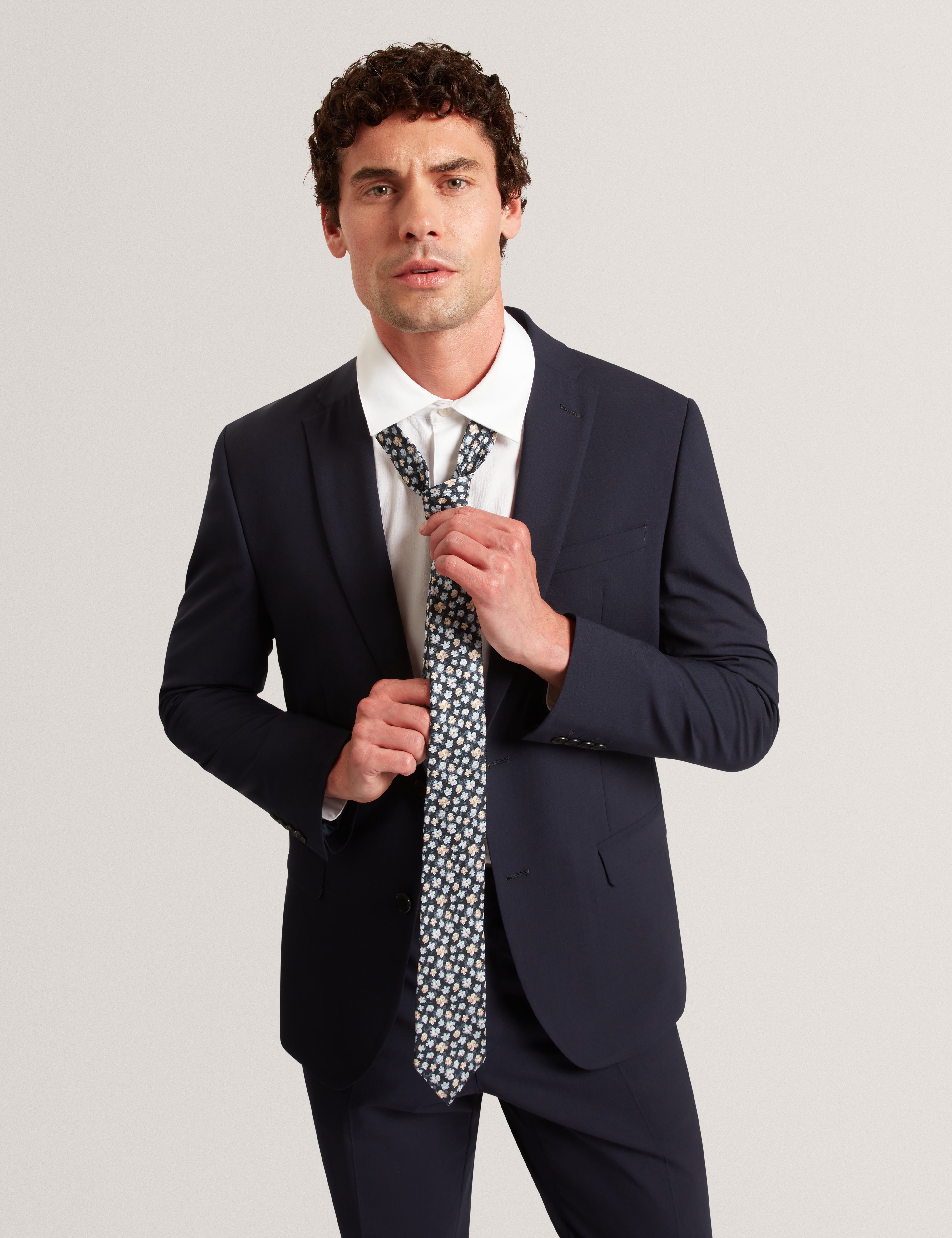 Latter Ditsy Floral Silk Tie Navy