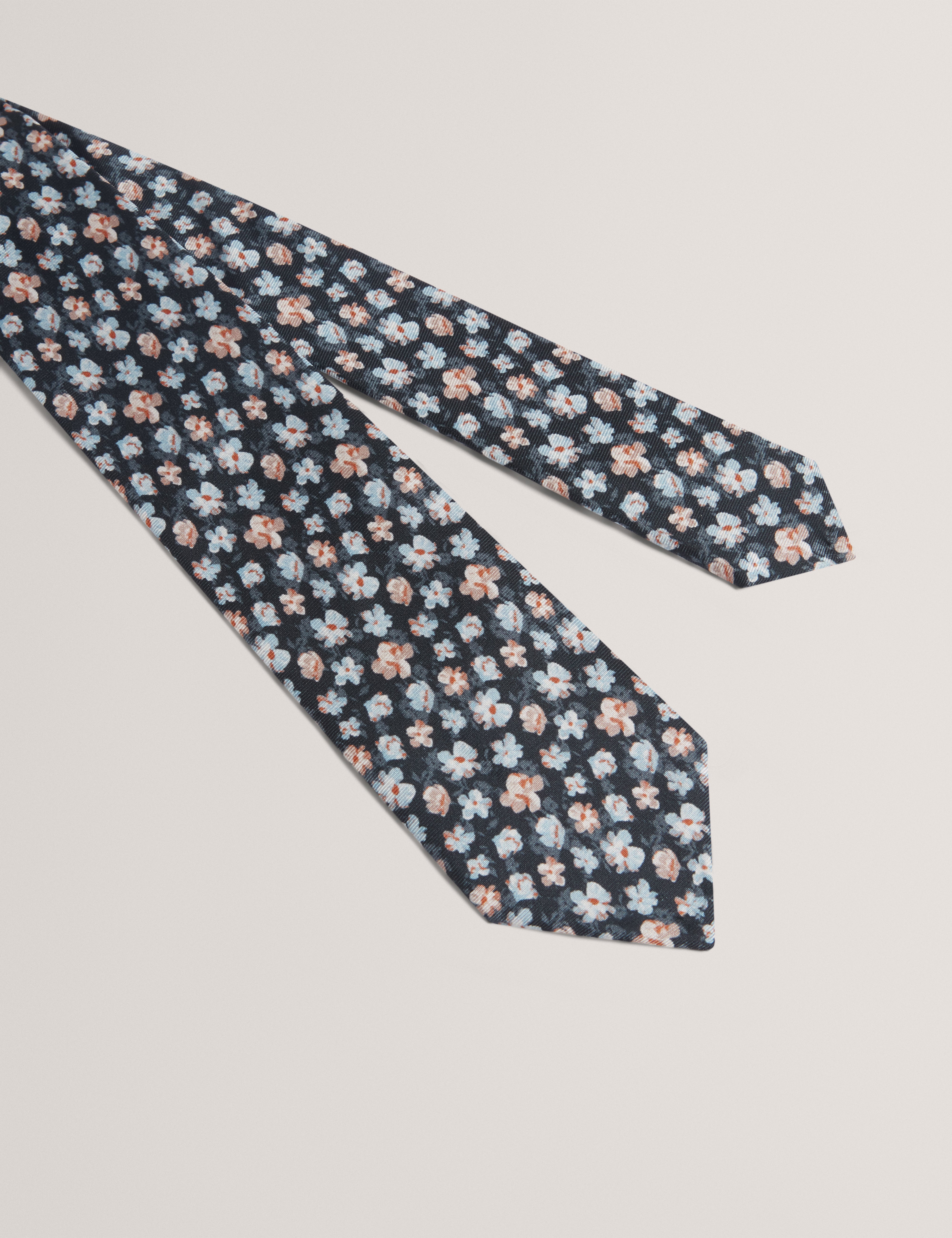 Latter Ditsy Floral Silk Tie Navy