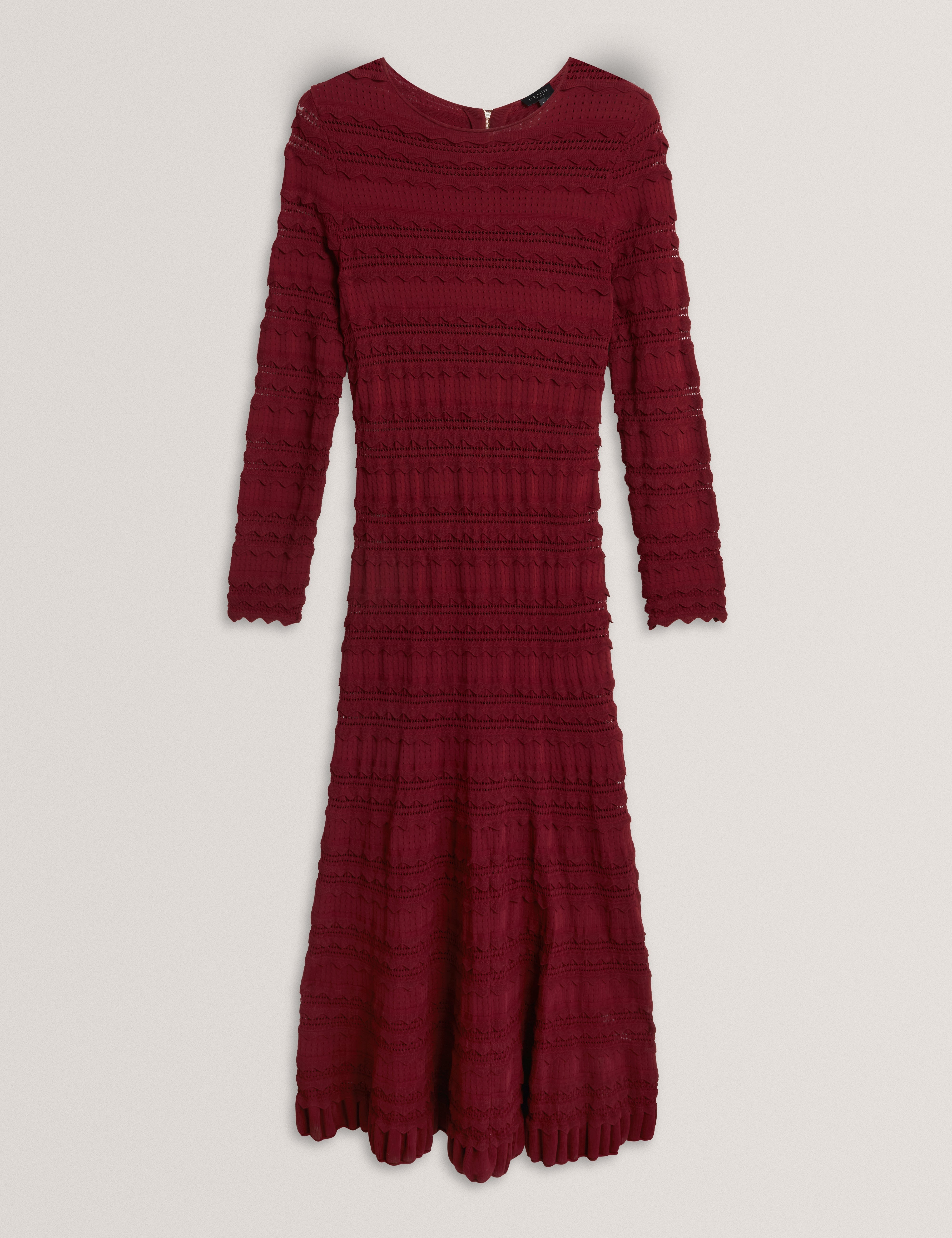 Kaseya Long Sleeve Knitted Midi Dress Maroon