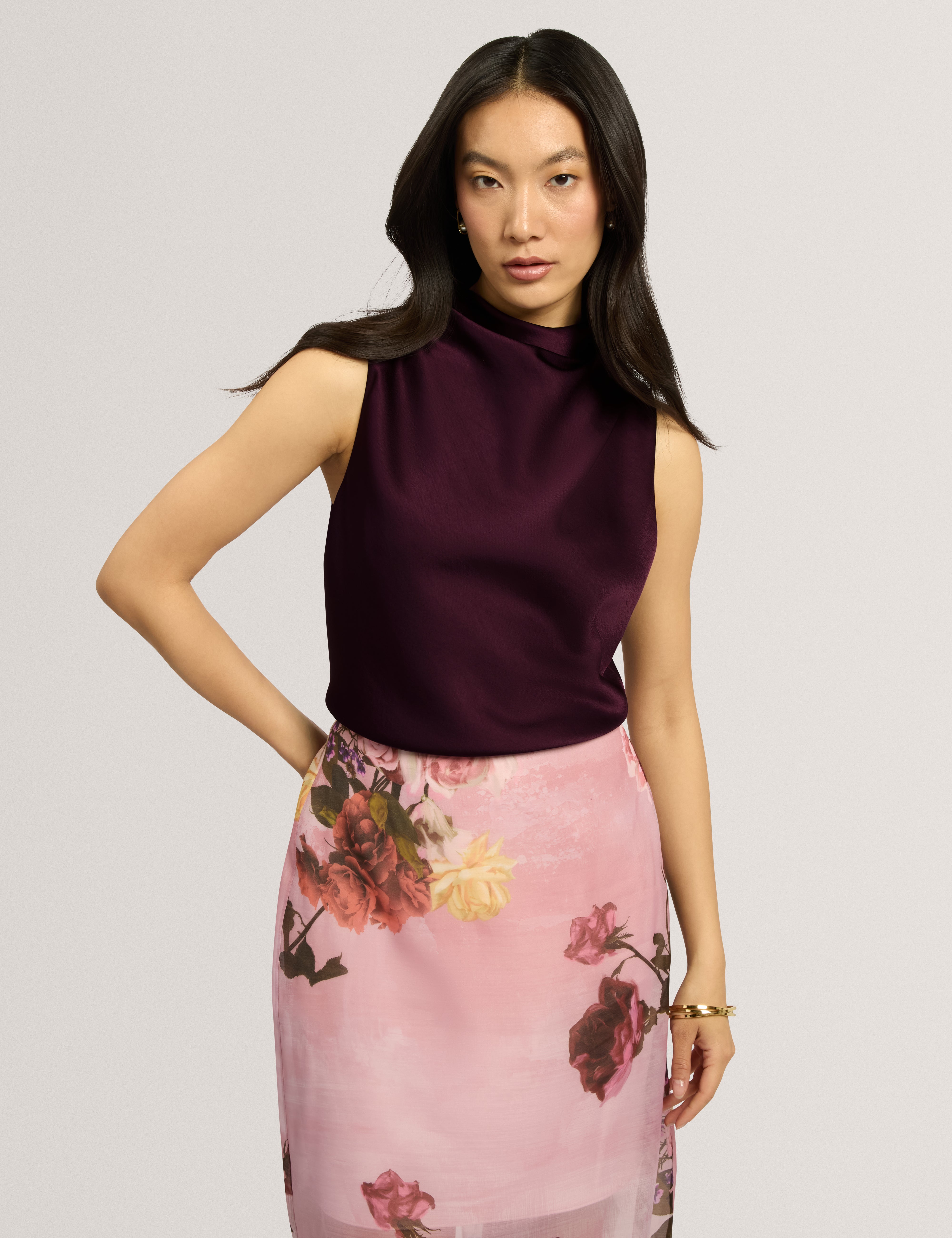 Zamie Sleeveless Drape Neck Top Dp-Purple