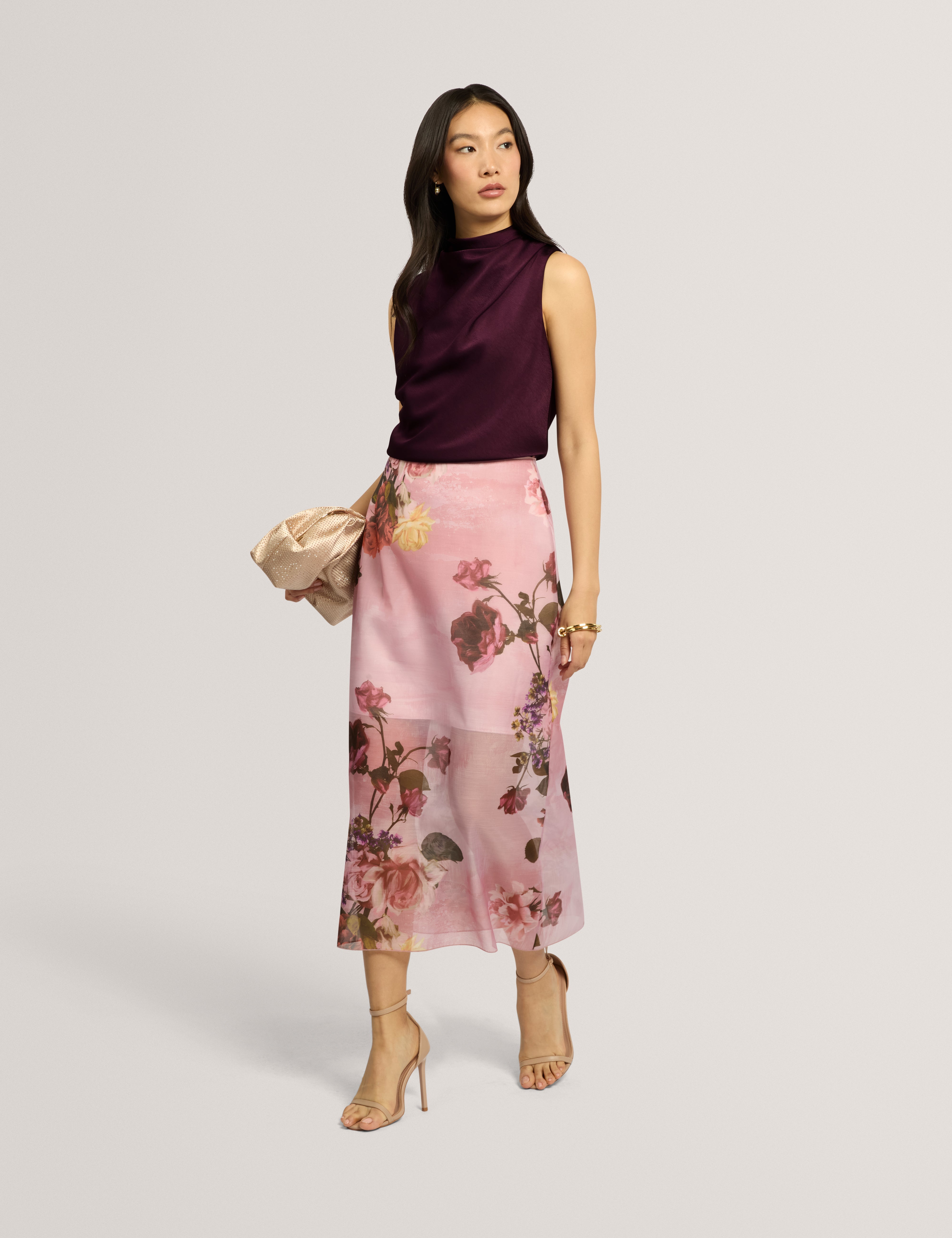 Zamie Sleeveless Drape Neck Top Dp-Purple