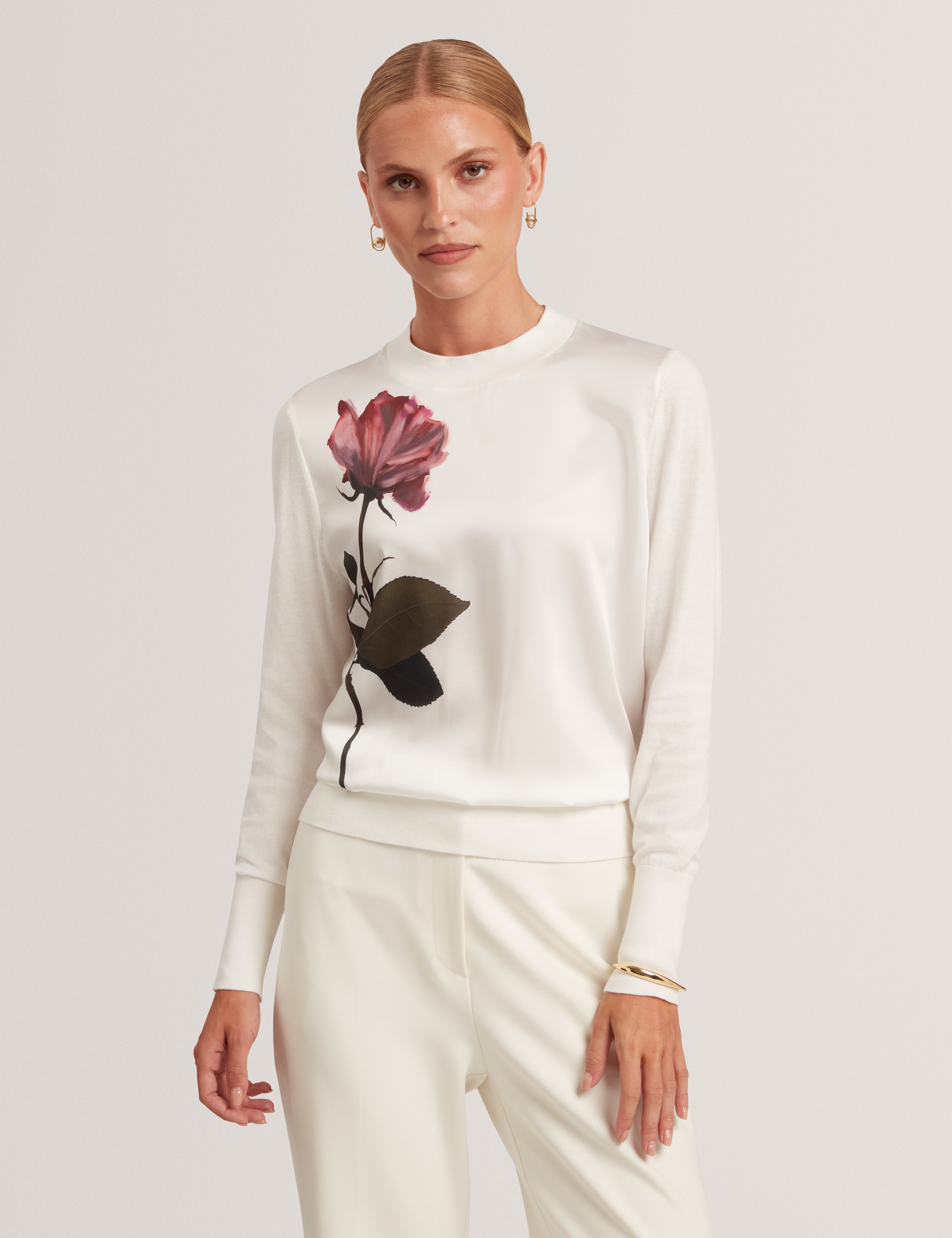 Zuzaa Printed Woven Front Jumper Ivory