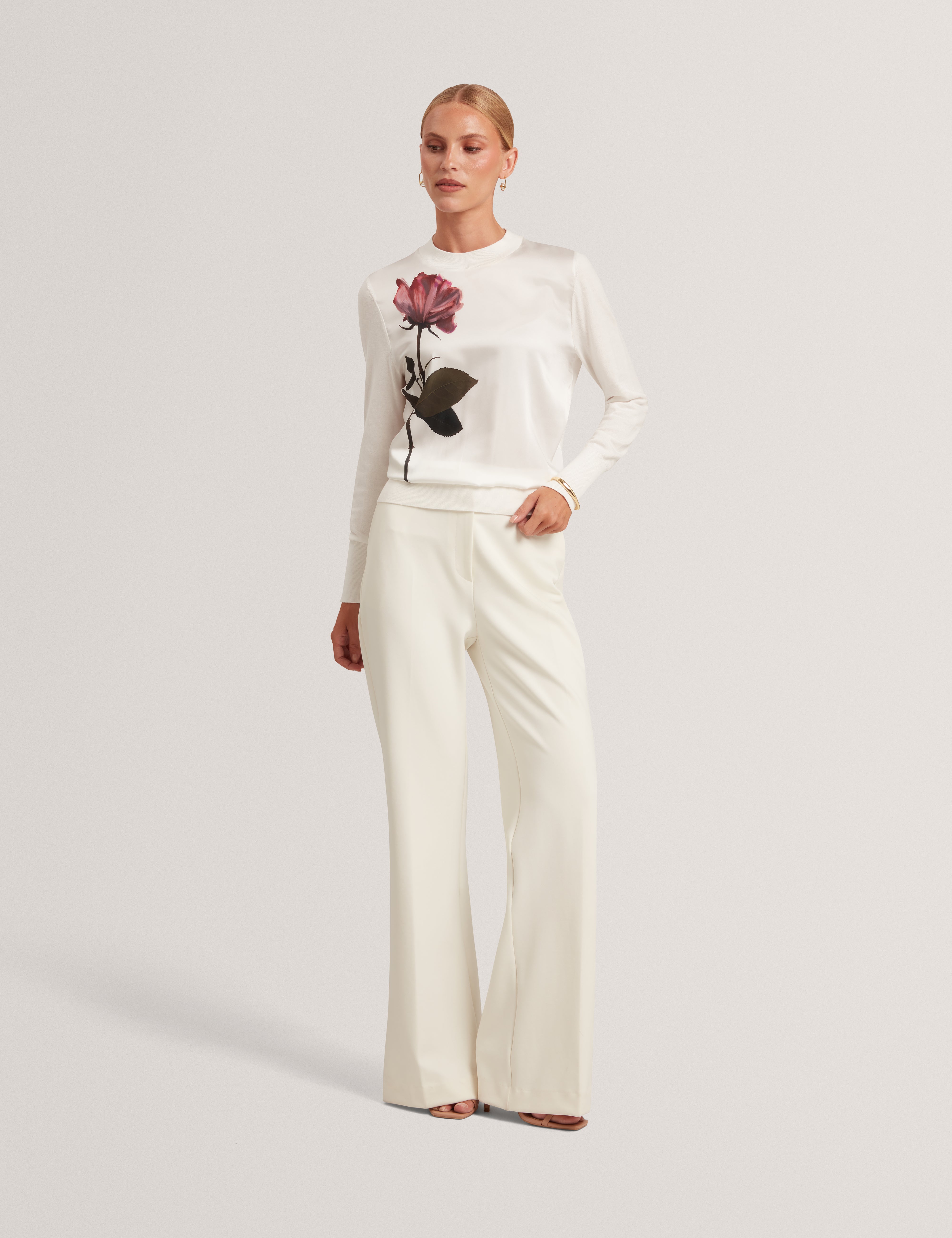 Zuzaa Printed Woven Front Jumper Ivory
