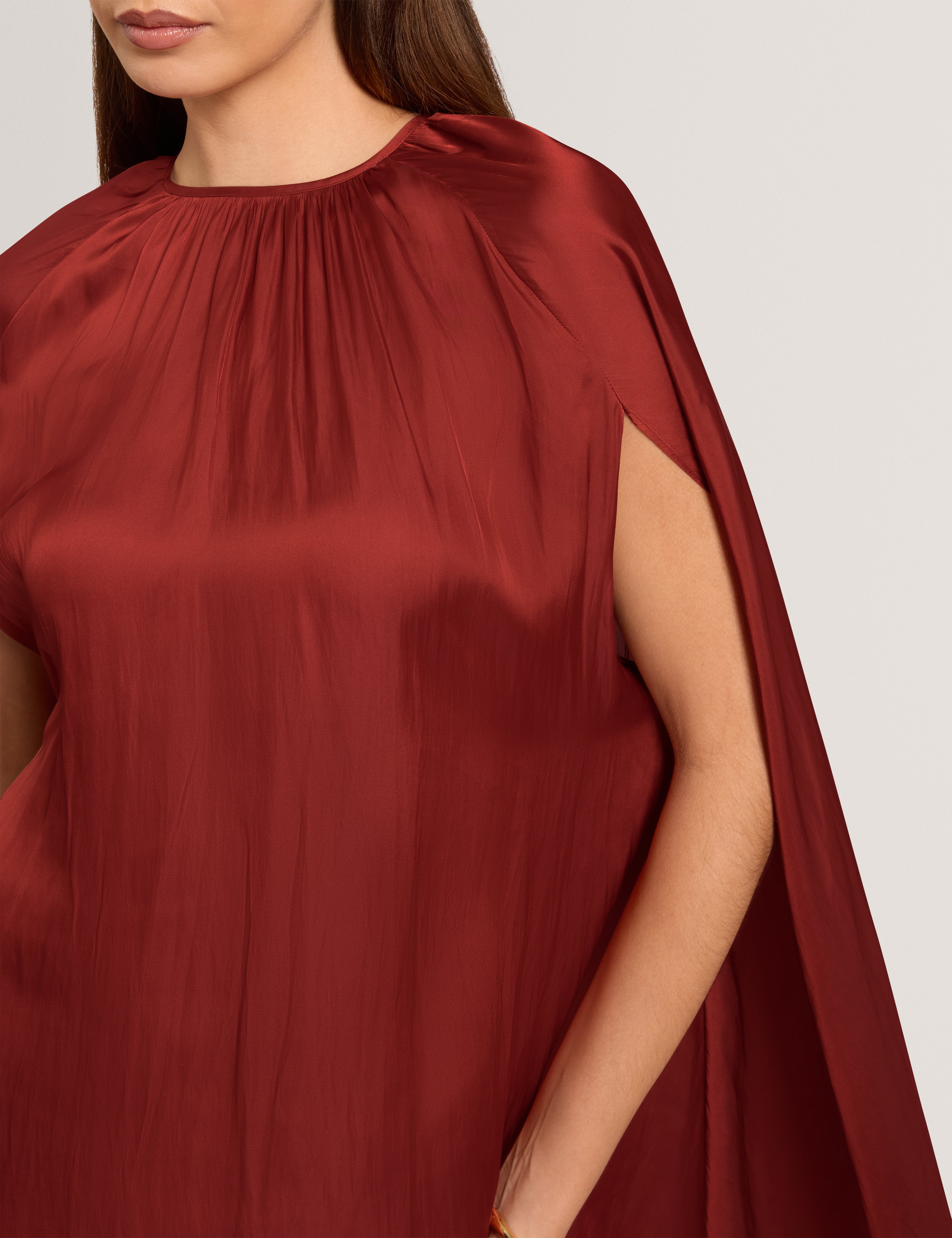 Joyela Satin Crew Neck Mini Dress Burnt Red