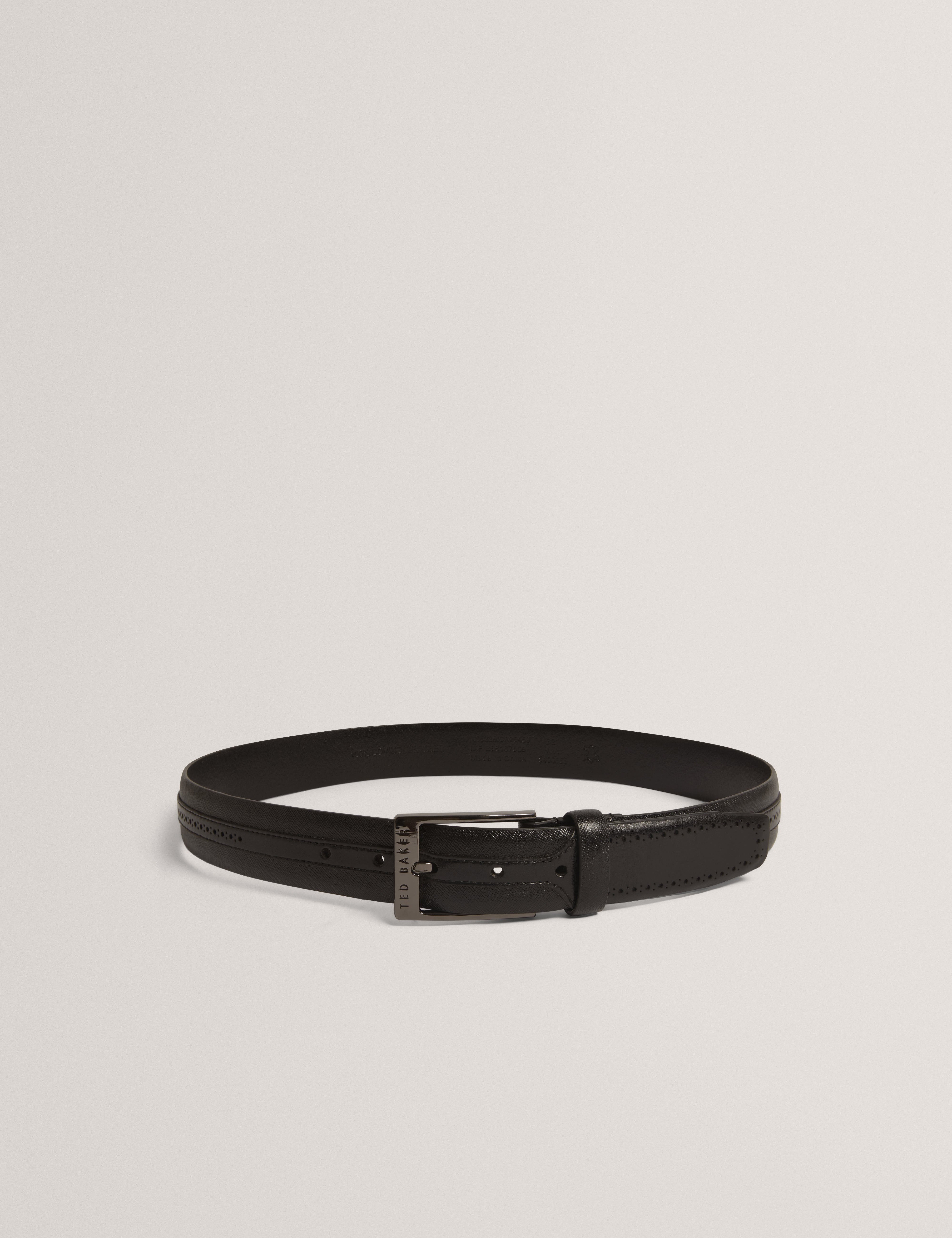 Taylo Brogue Detail Leather Belt Black
