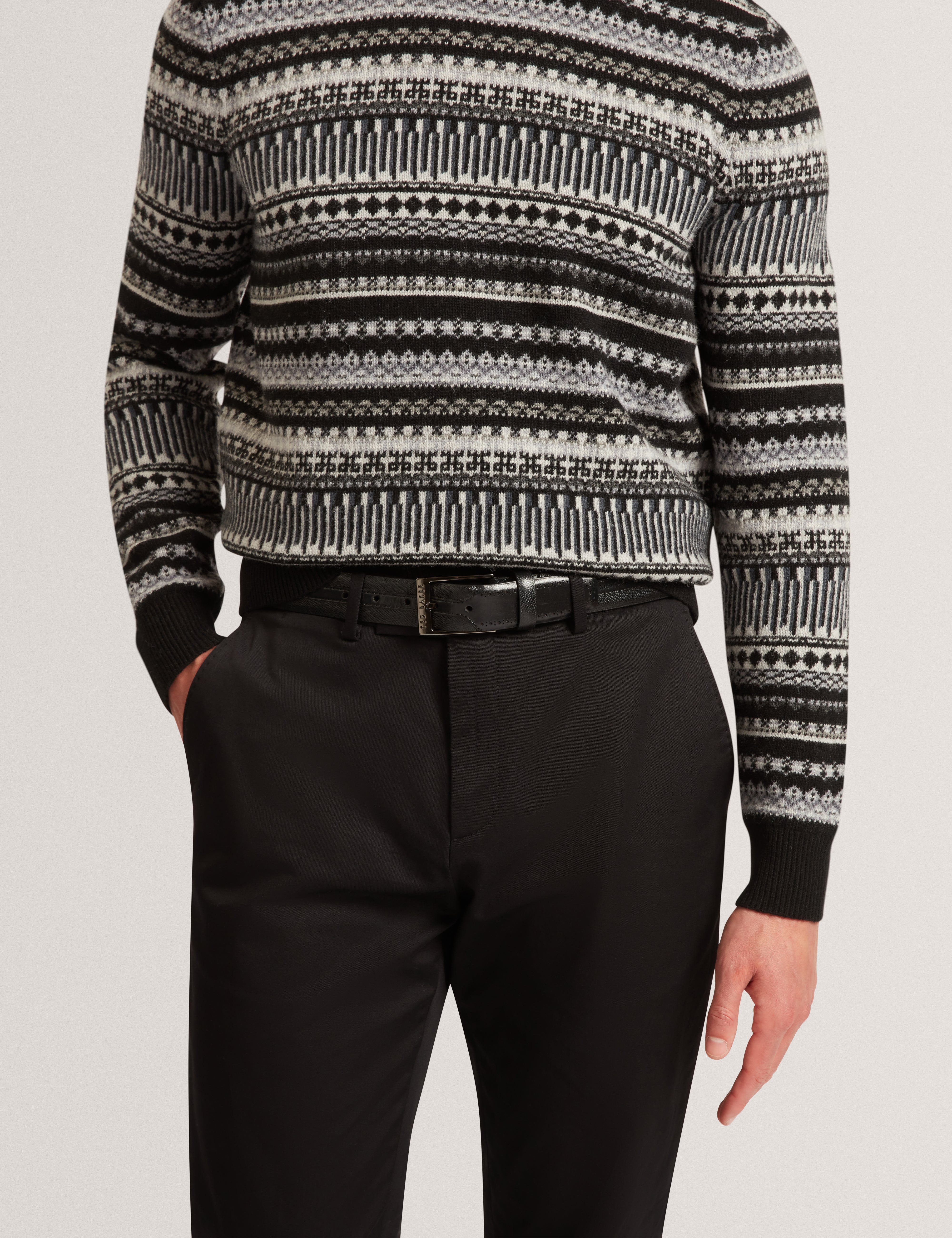 Taylo Brogue Detail Leather Belt Black