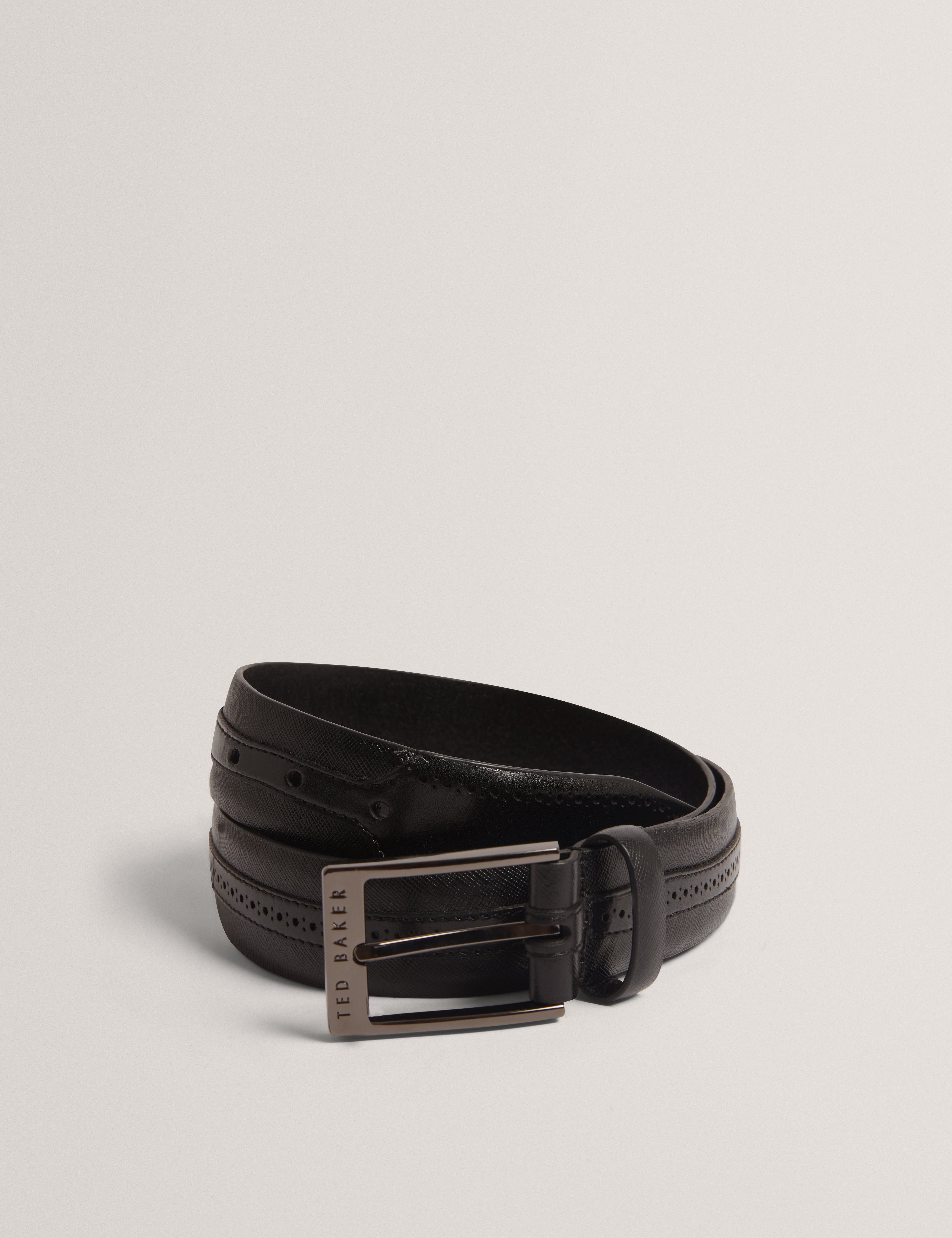 Taylo Brogue Detail Leather Belt Black