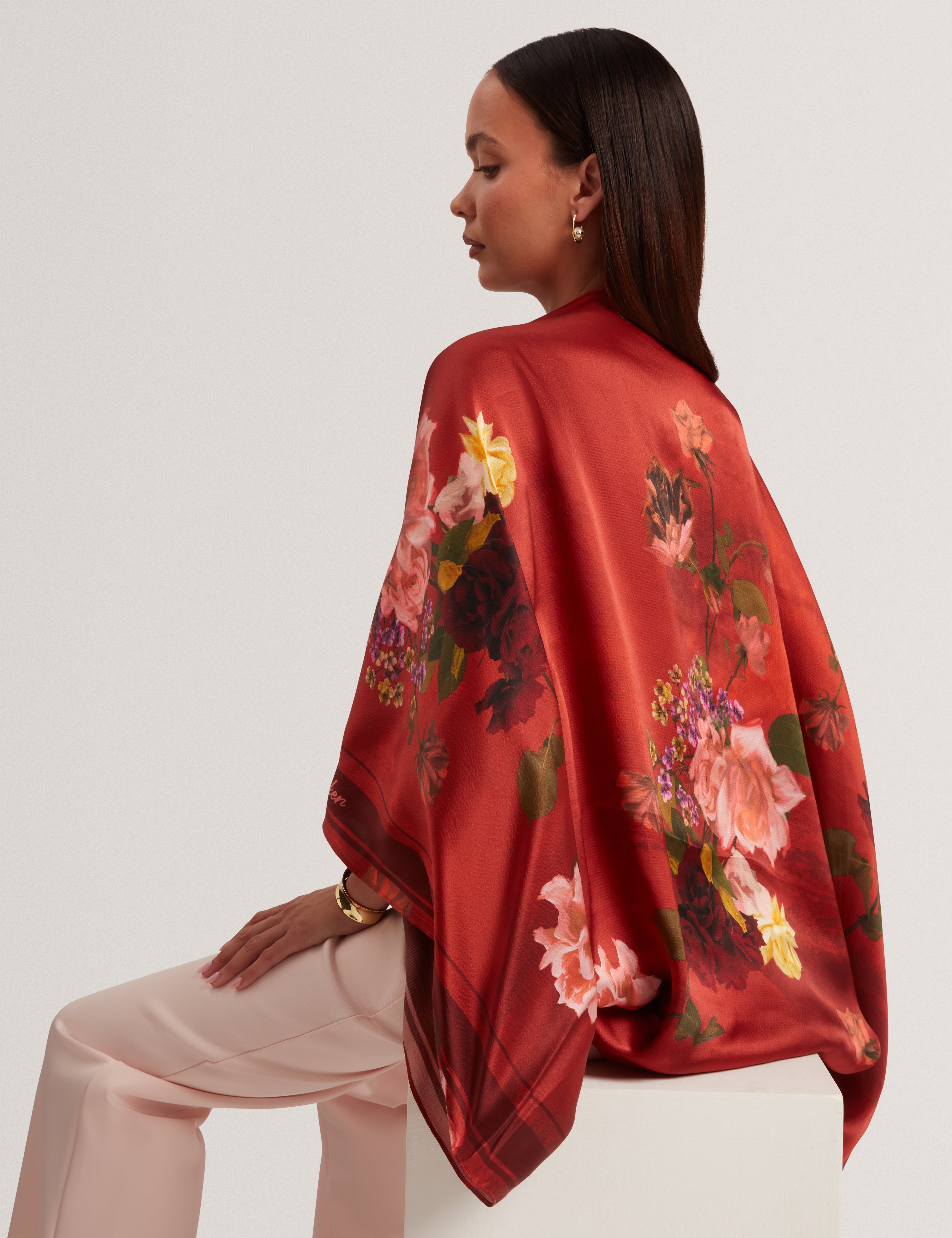 Mhyla Printed Floral Cape Scarf Red
