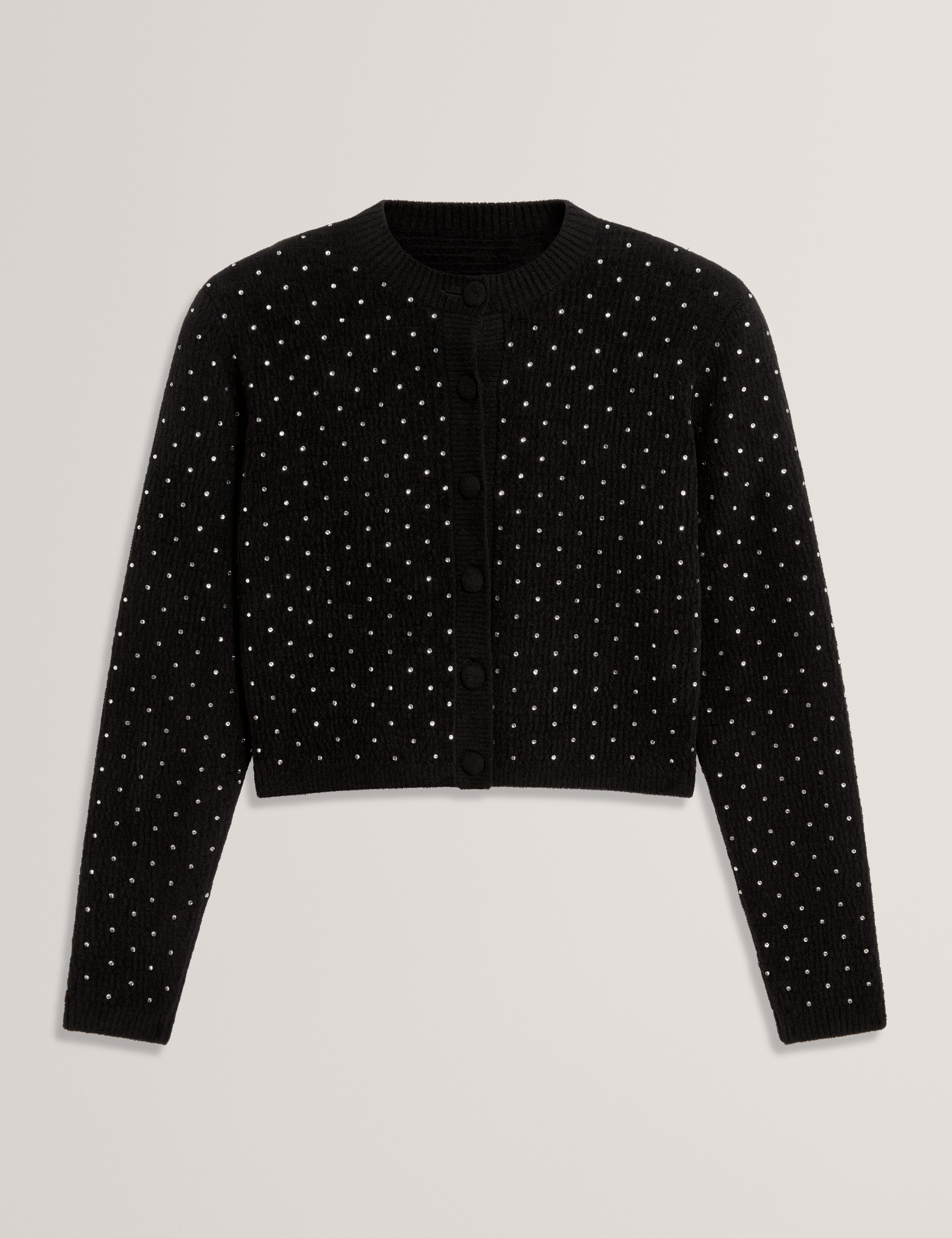 Faelyna Cropped Hot Fix Knitted Cardigan Black