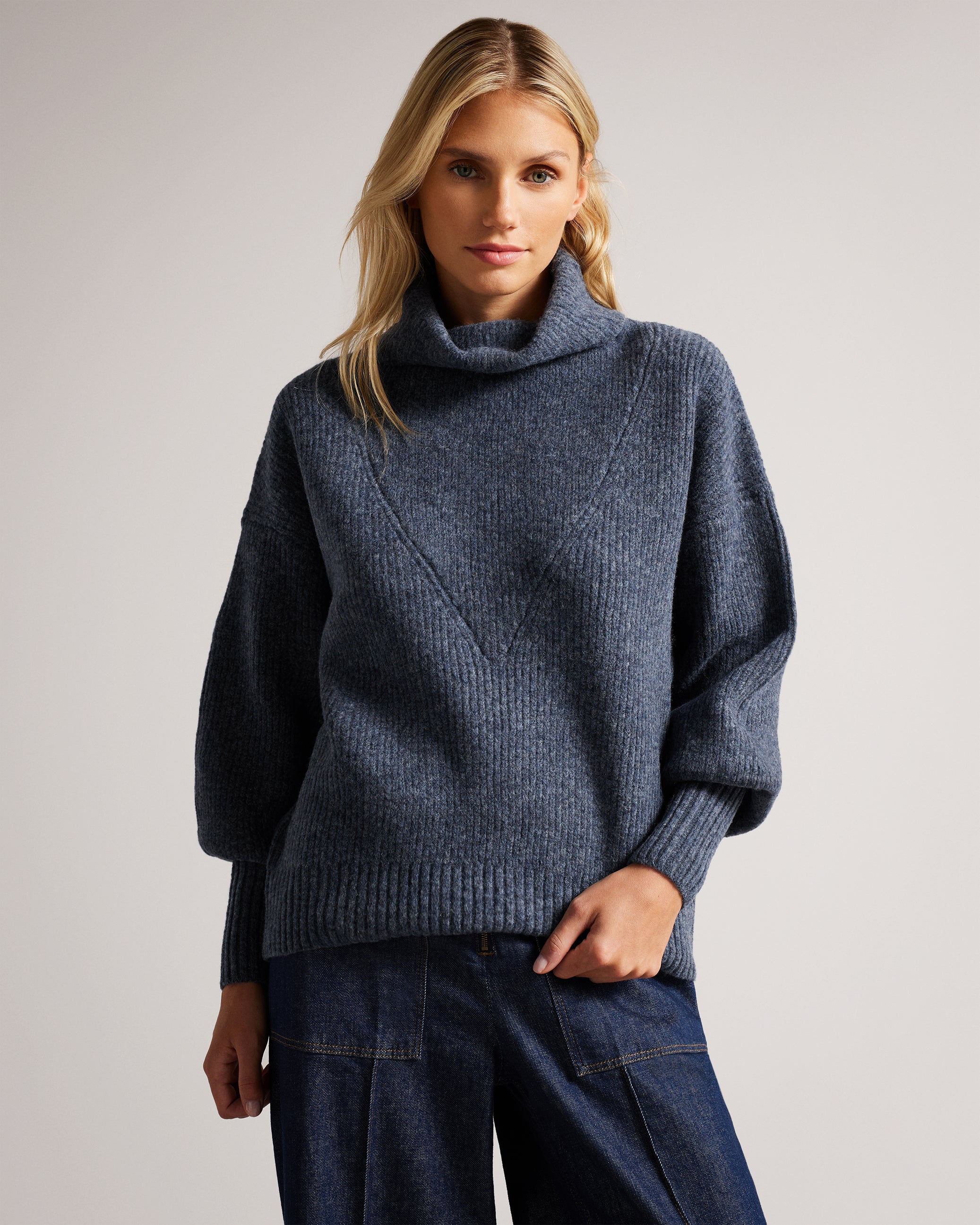 Cchloe High Neck Oversized Sweater Navy