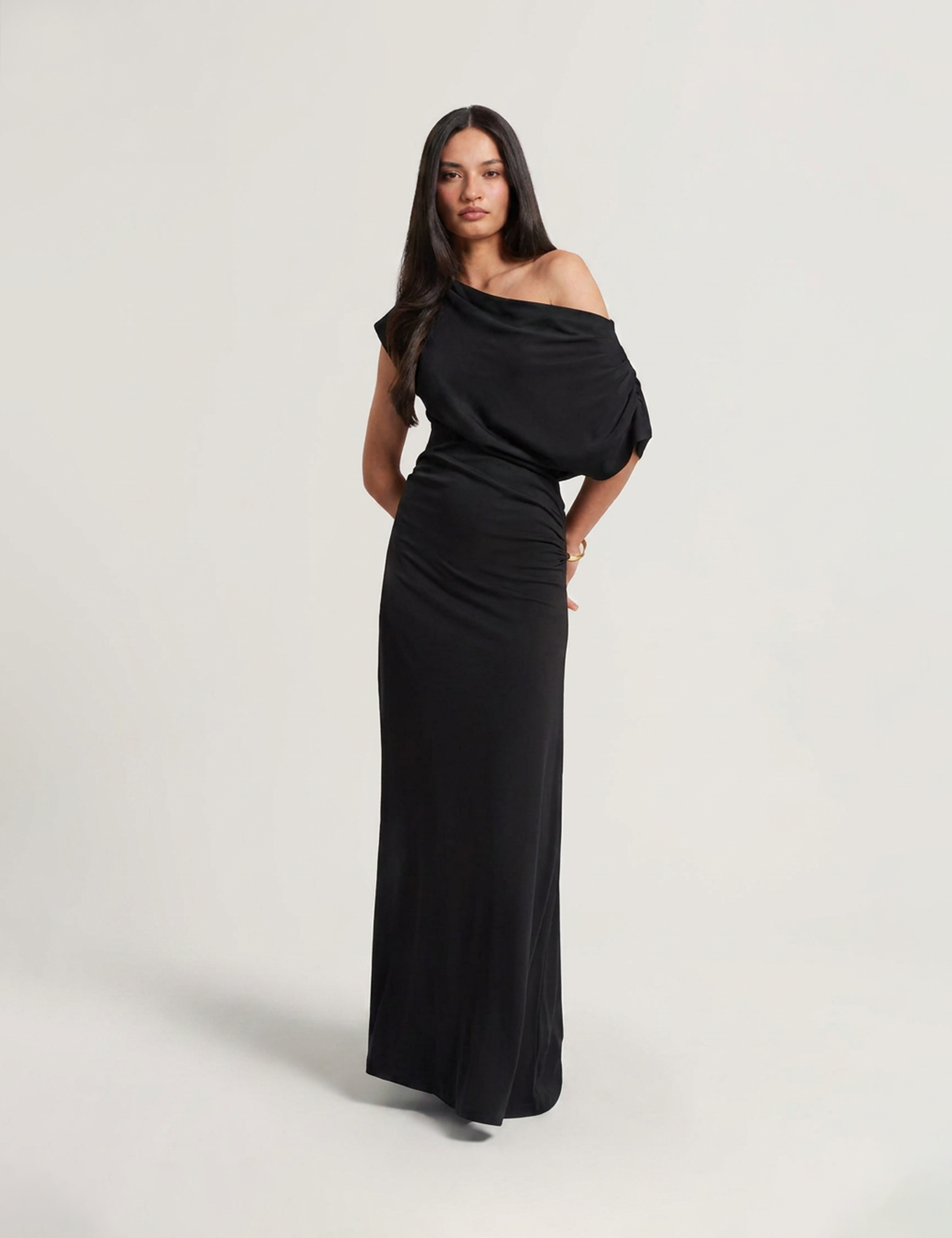 Maevely Jersey Asymmetric Neck Midi Dress Black