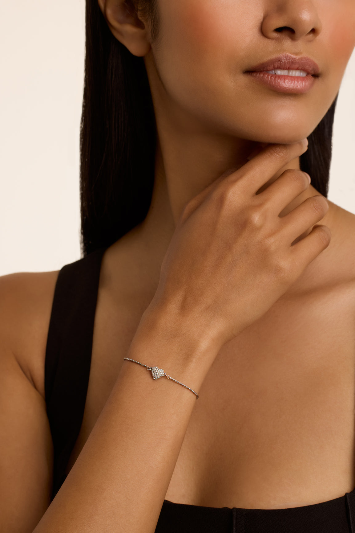 Adoria Crystal Sweetheart Adjustable Bracelet Silver
