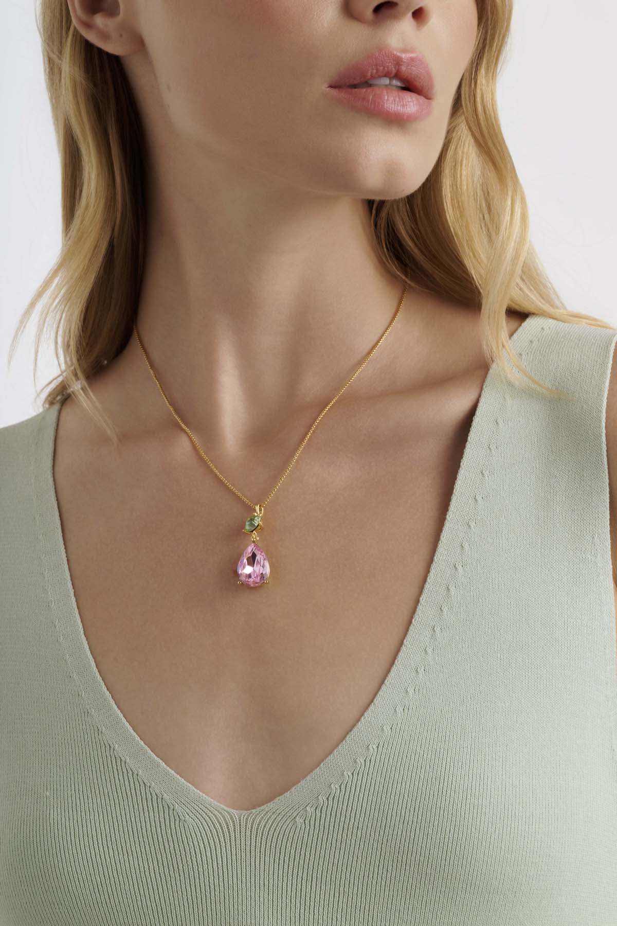 Tearsa Crystal Teardrop Pendant Necklace Green
