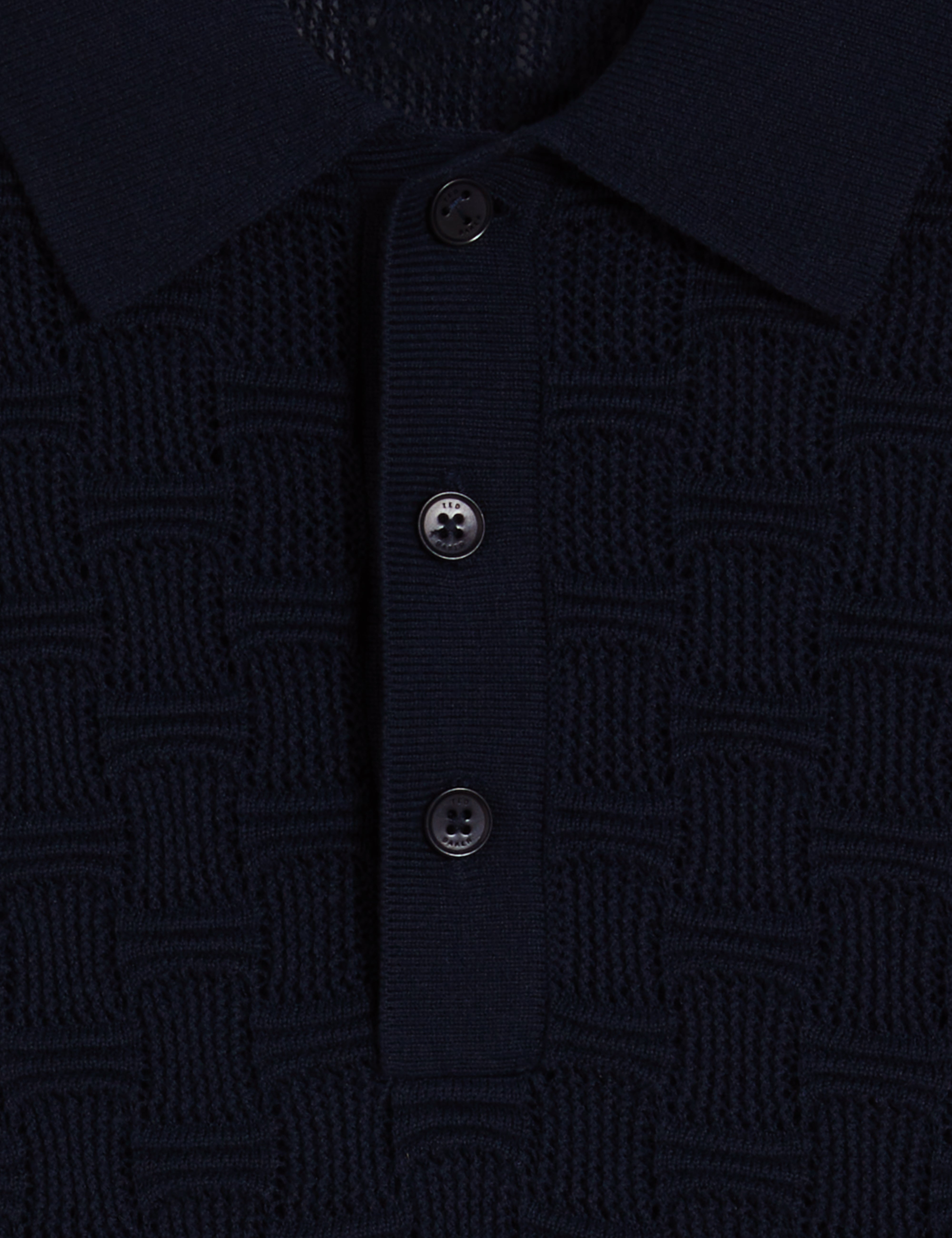 Waterby Short Sleeve Textured Silk Cotton Polo Shirt   Mid-Navy