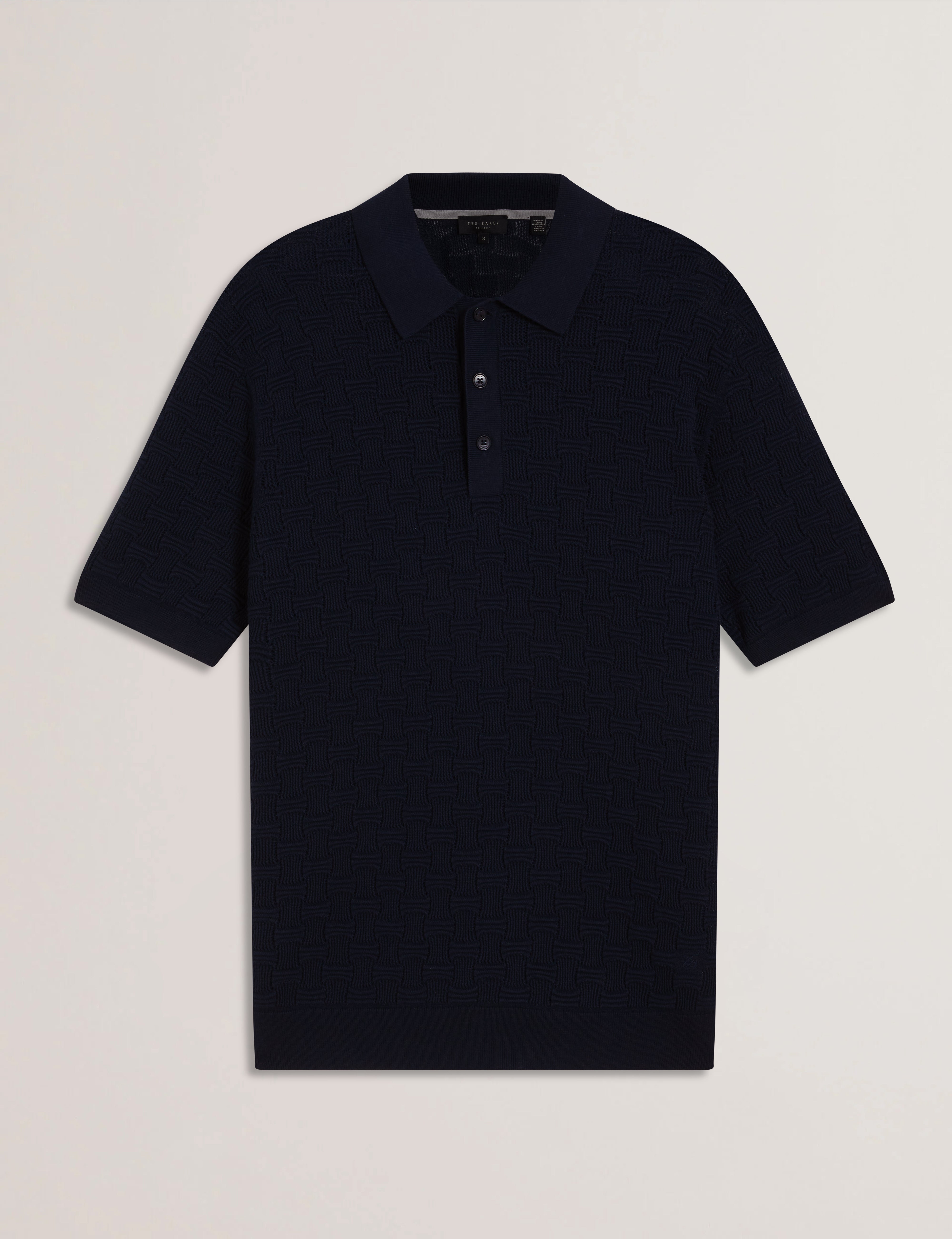 Waterby Short Sleeve Textured Silk Cotton Polo Shirt   Mid-Navy
