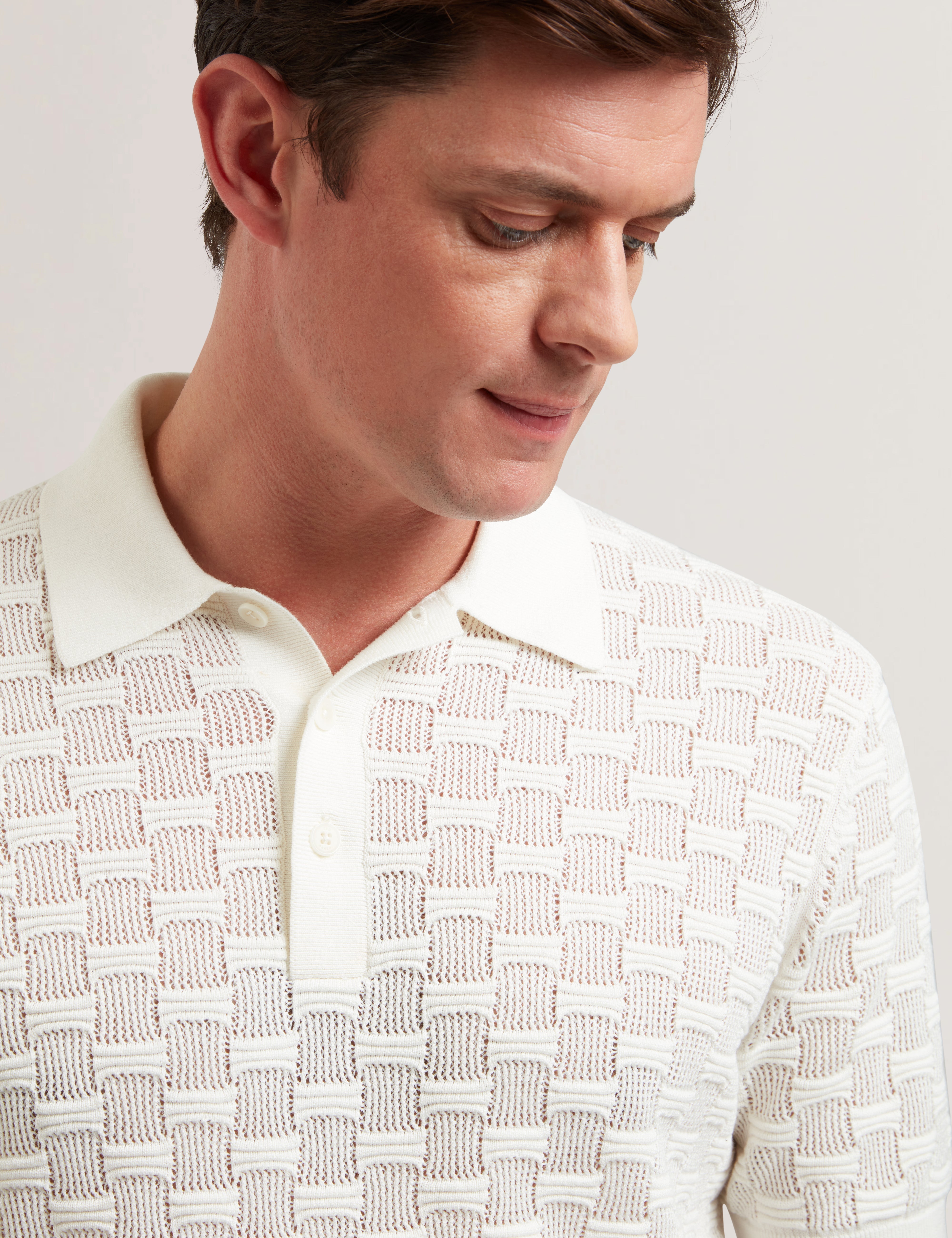 Waterby Short Sleeve Textured Silk Cotton Polo Shirt   White