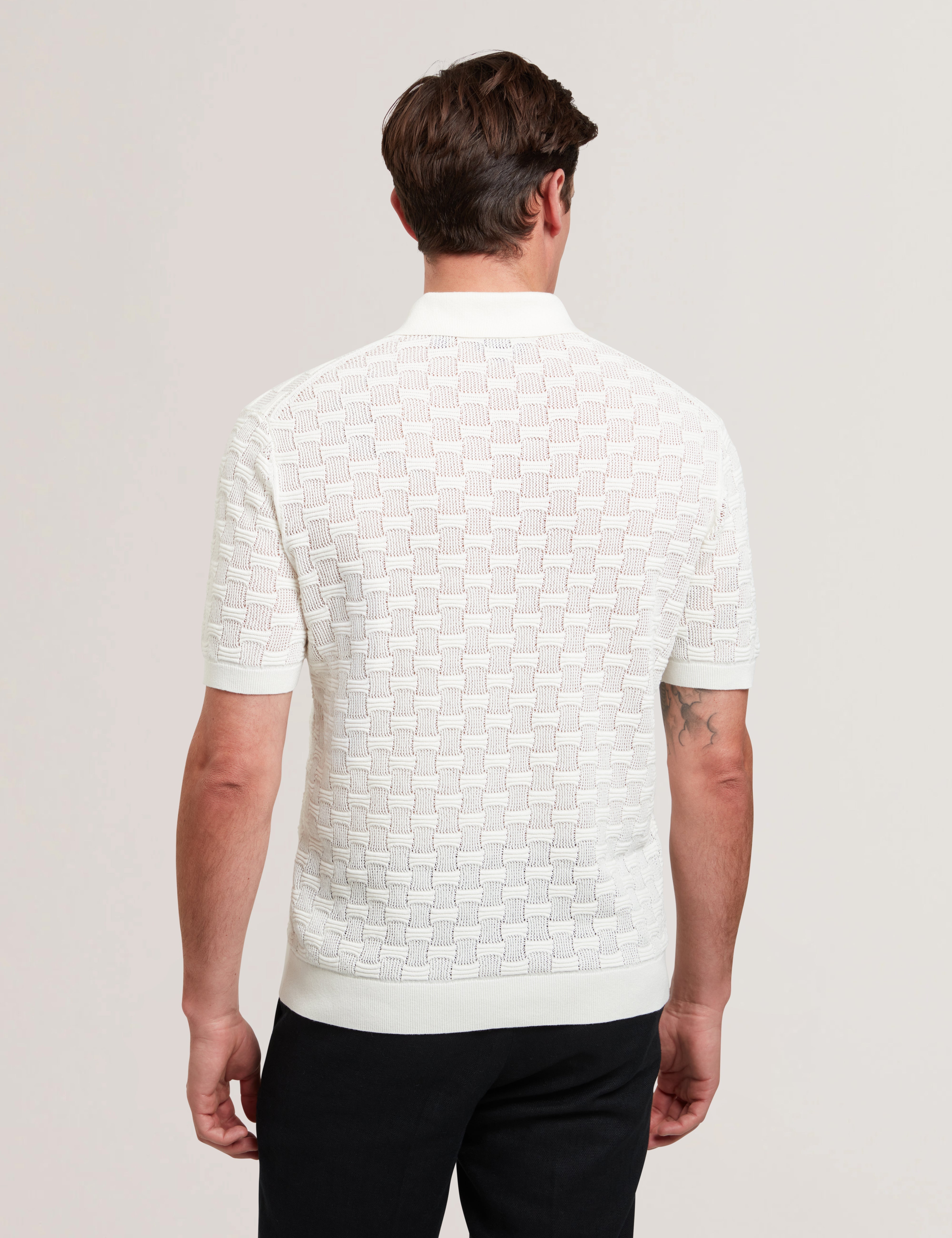 Waterby Short Sleeve Textured Silk Cotton Polo Shirt   White