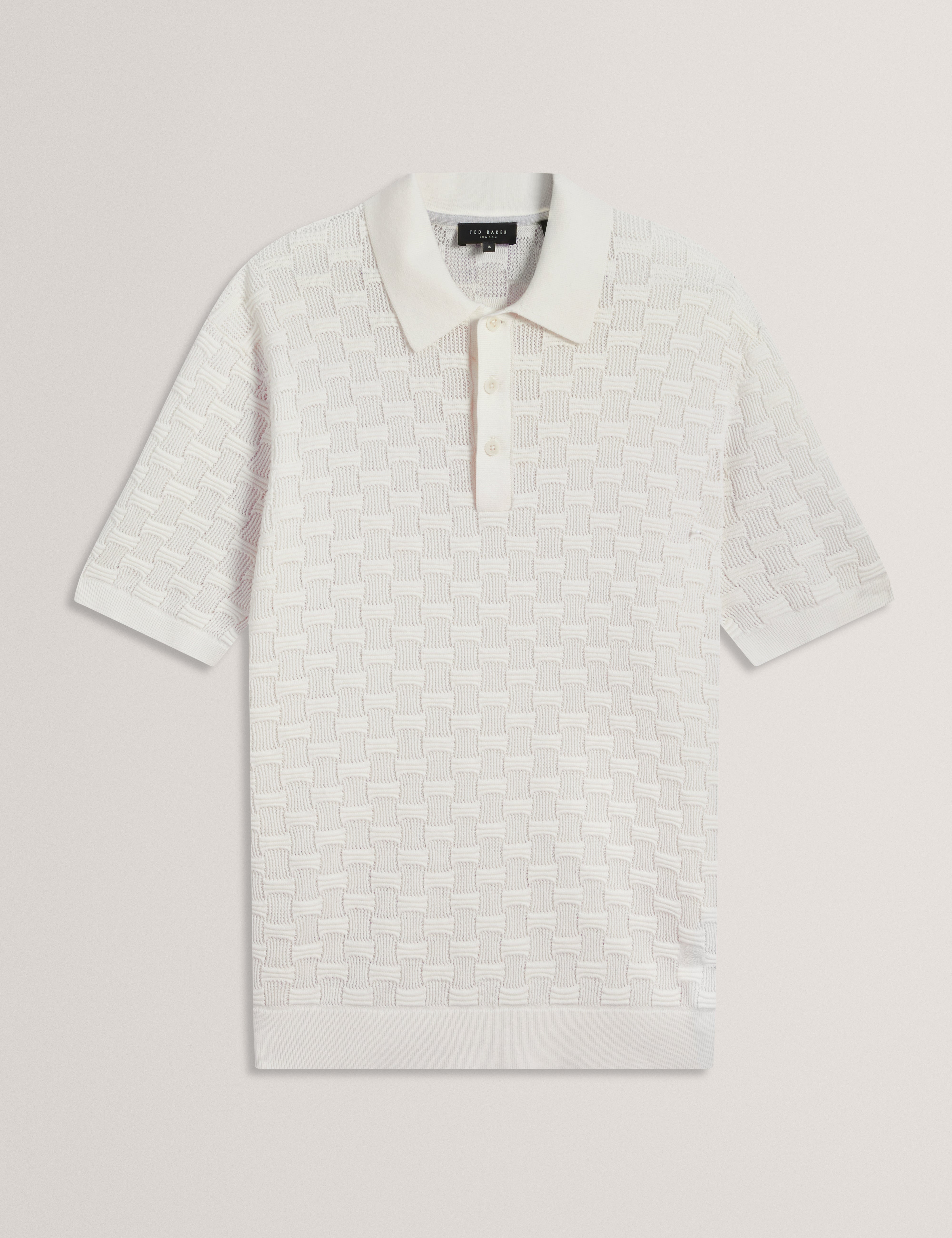 Waterby Short Sleeve Textured Silk Cotton Polo Shirt   White
